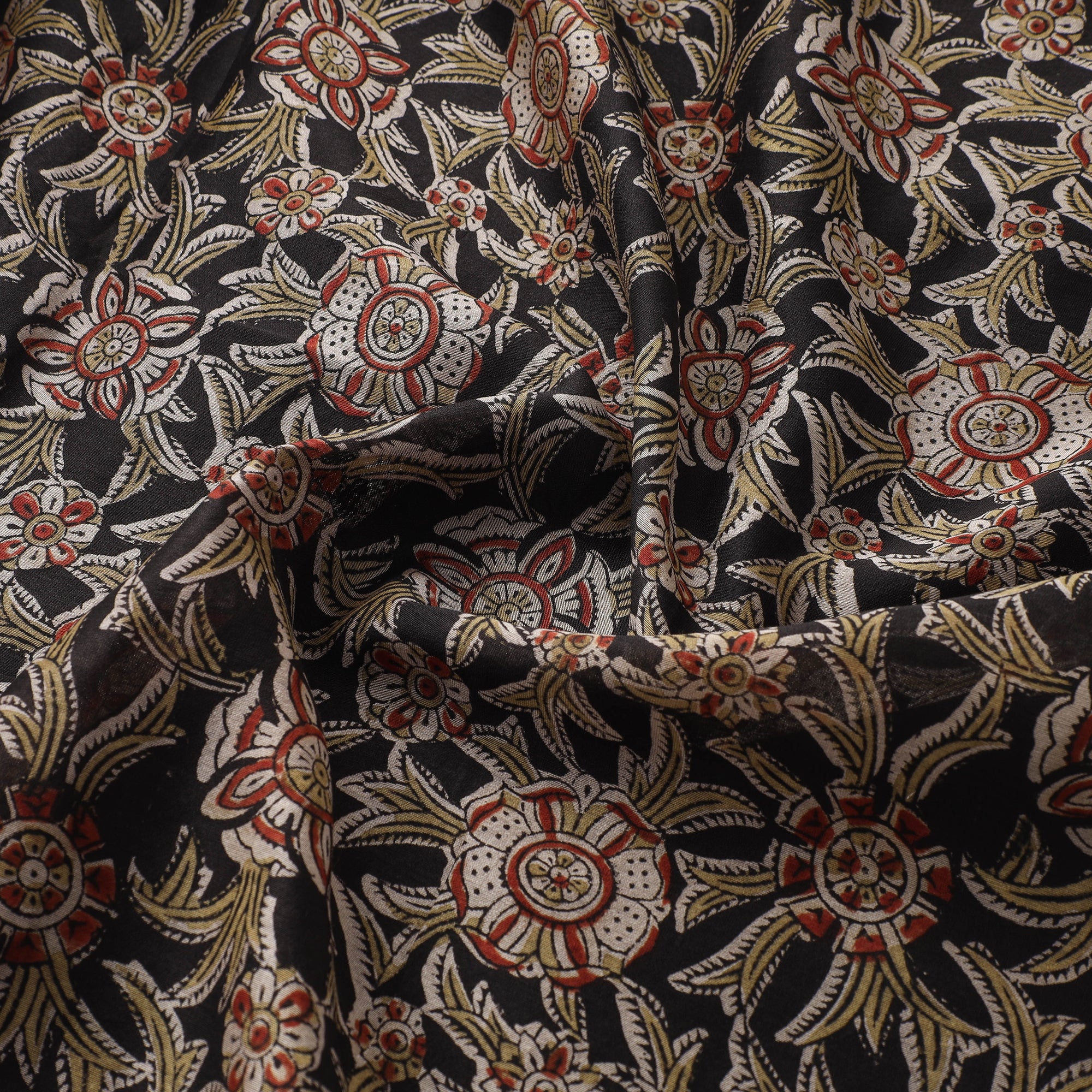 Handloom Chanderi Silk Natural Dyed Block Print Pedana Kalamkari Fabric 05 - Image 3