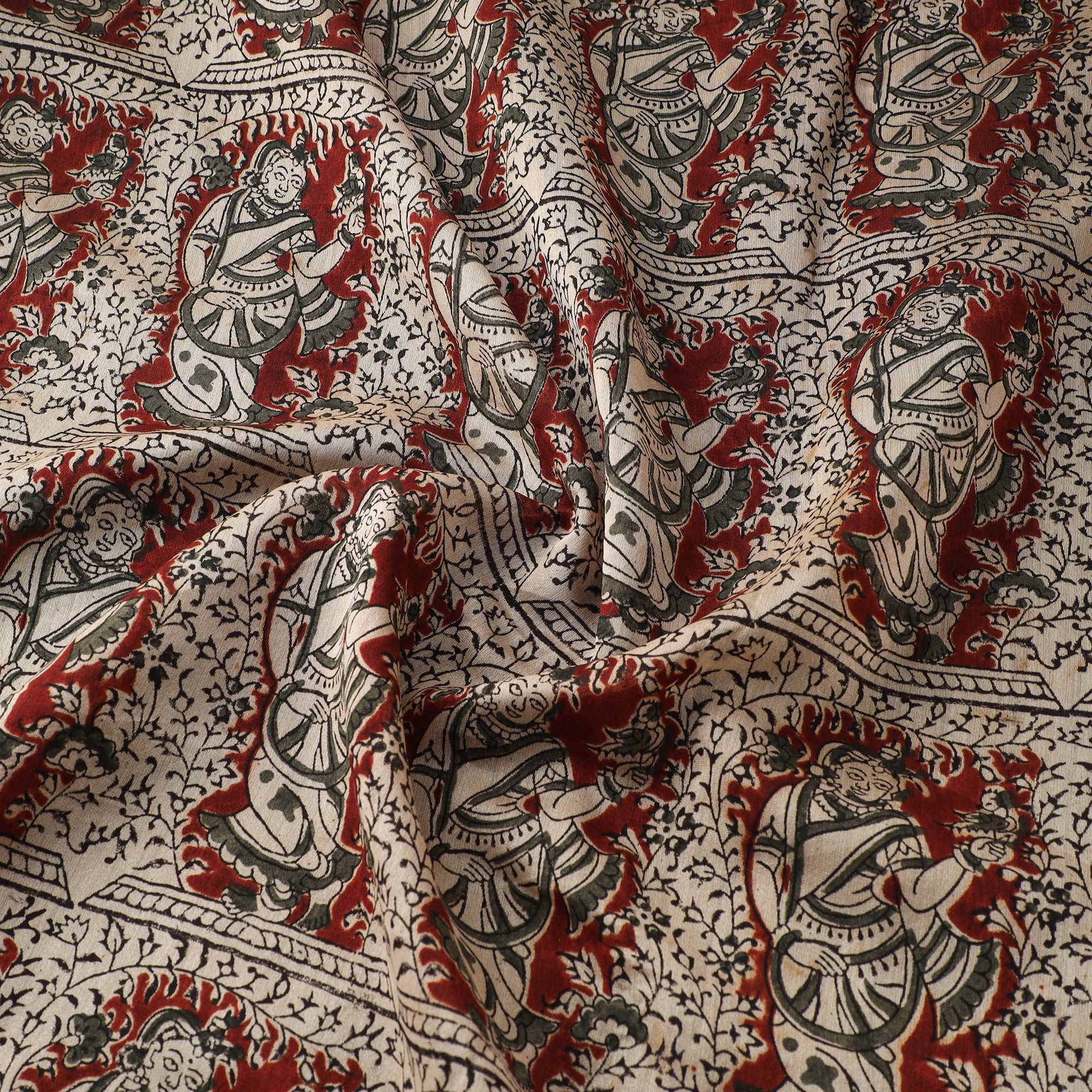 Handloom Chanderi Silk Natural Dyed Block Print Pedana Kalamkari Fabric 10 - Image 3