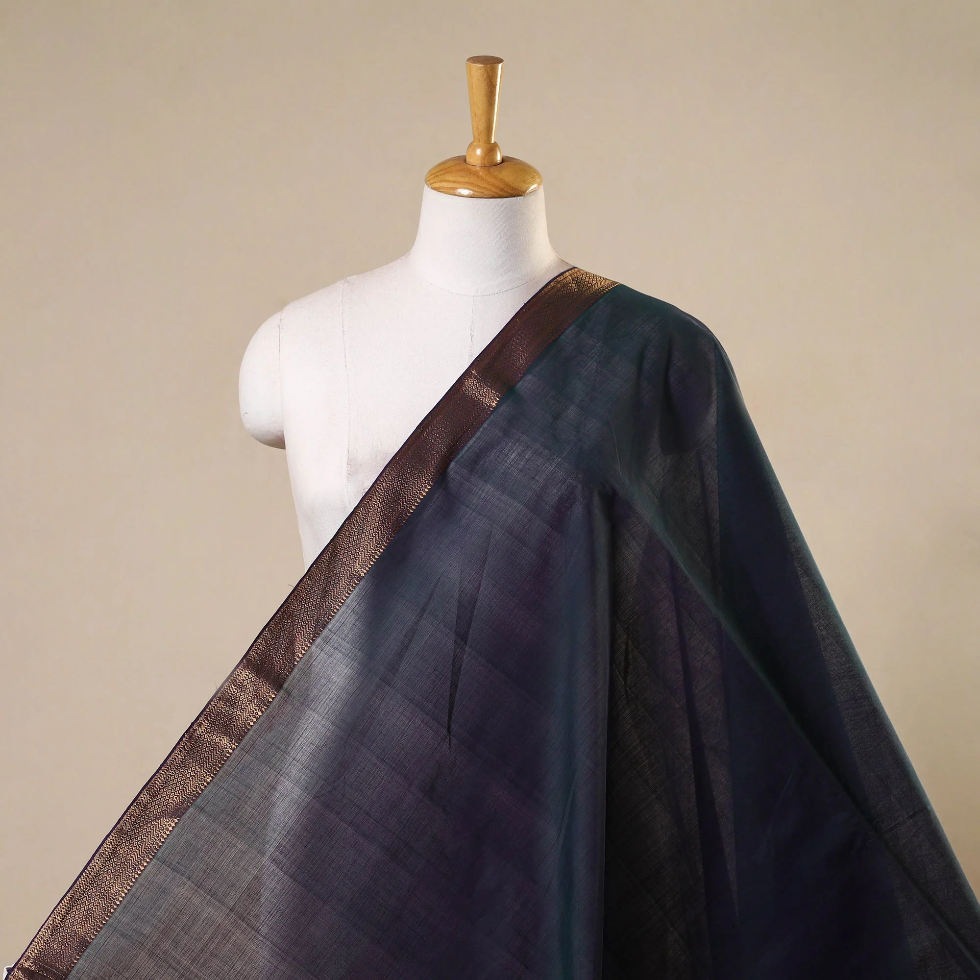 Blue - Handloom Cotton Mangalagiri Fabric with Zari Border 11