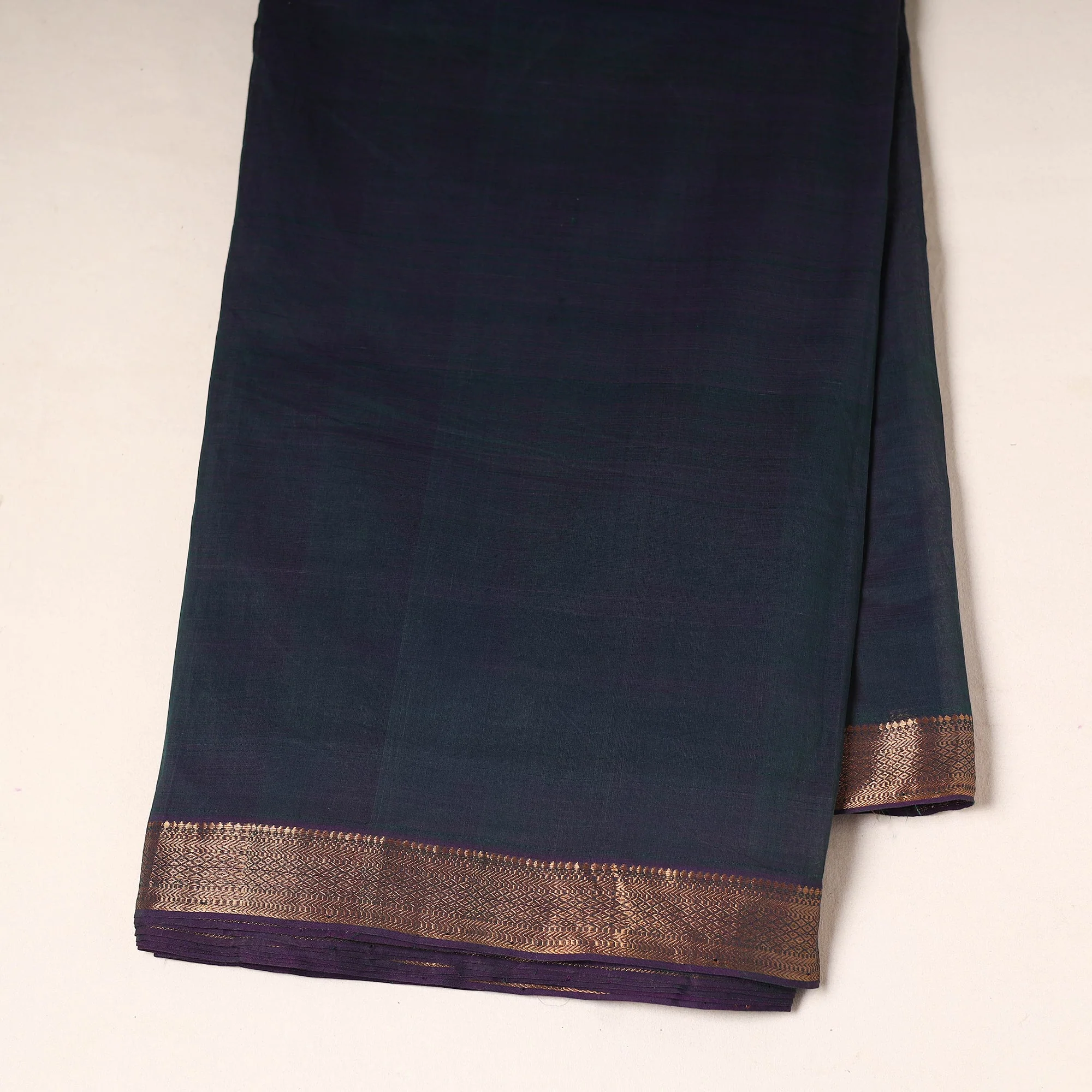 Blue - Handloom Cotton Mangalagiri Fabric with Zari Border 11 - Image 3
