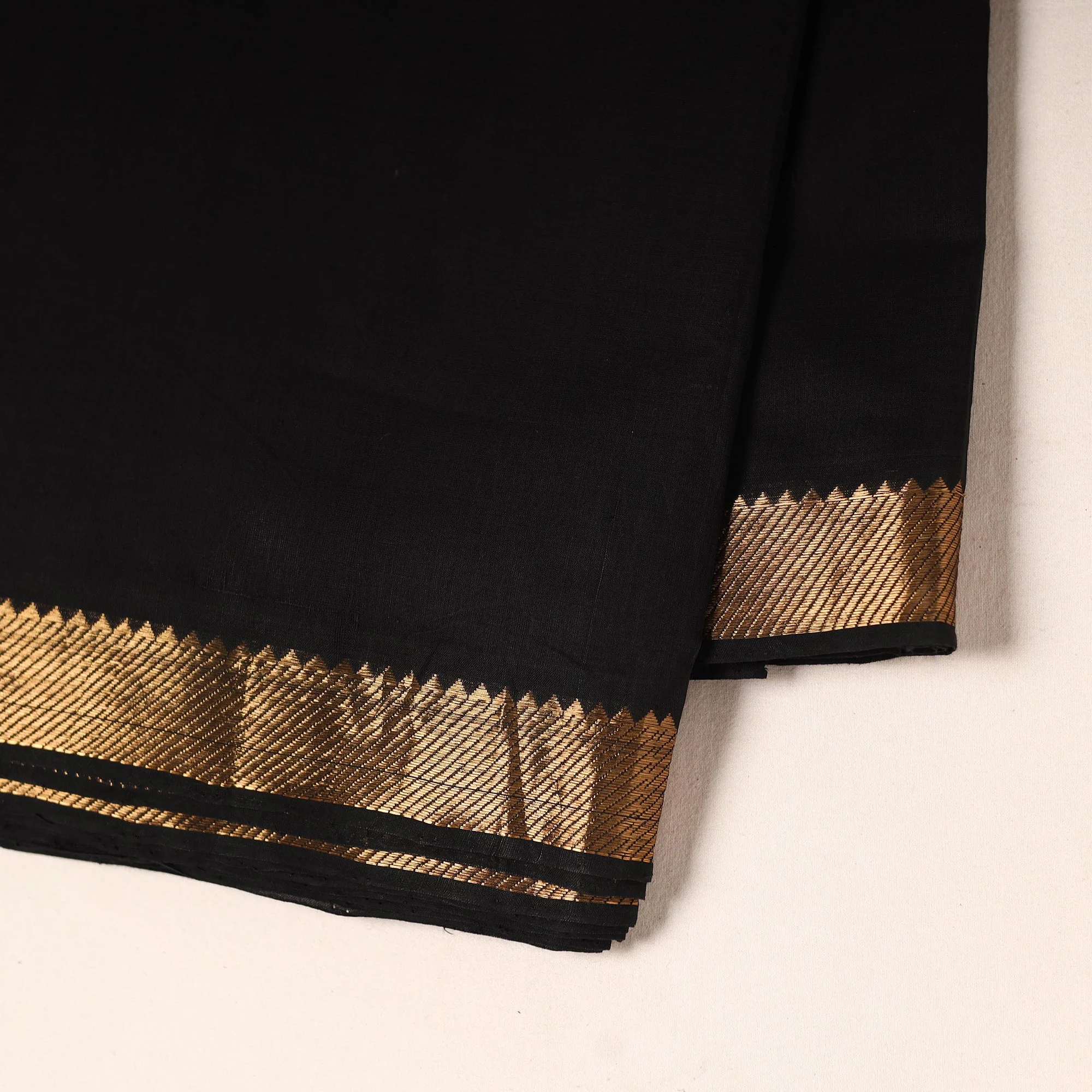 Black - Handloom Cotton Mangalagiri Fabric with Zari Border 16 - Image 4