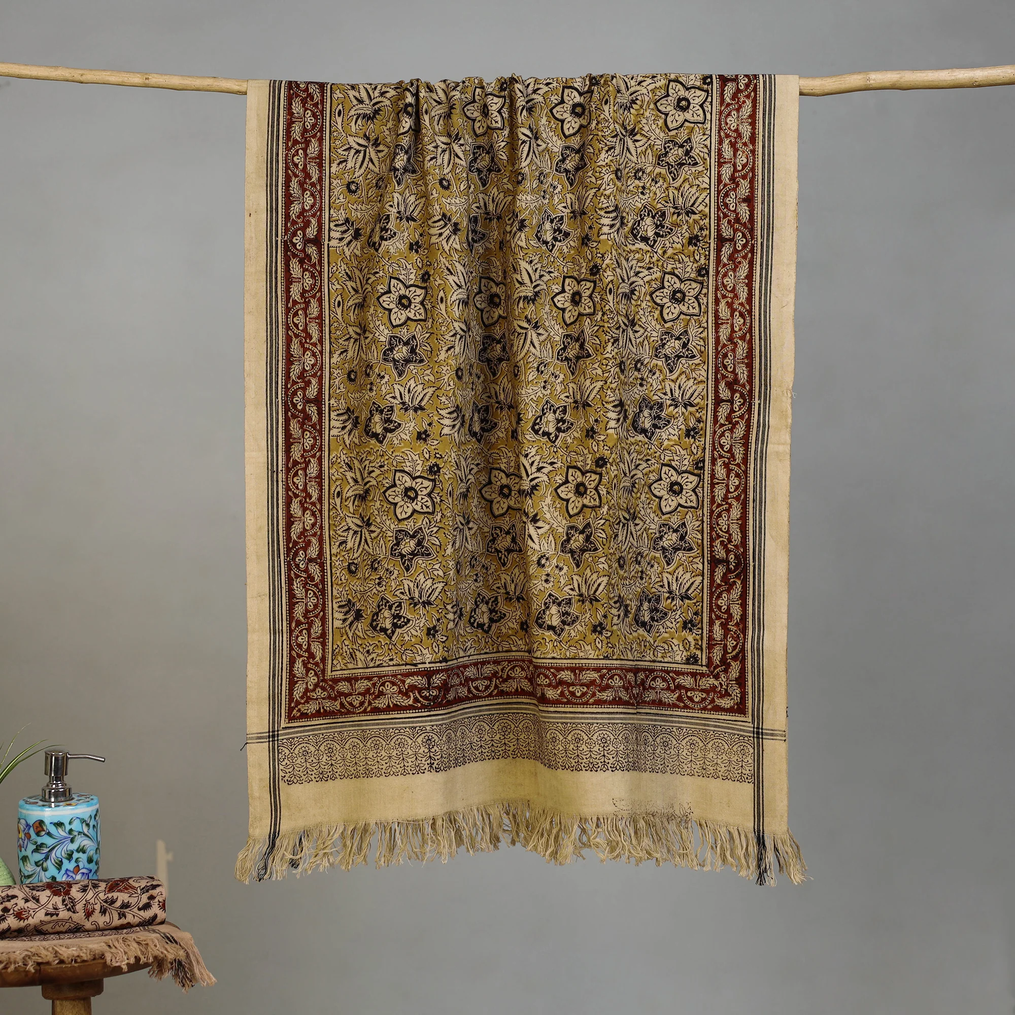 Handloom Cotton Natural Dyed Block Print Pedana Kalamkari Towel 01