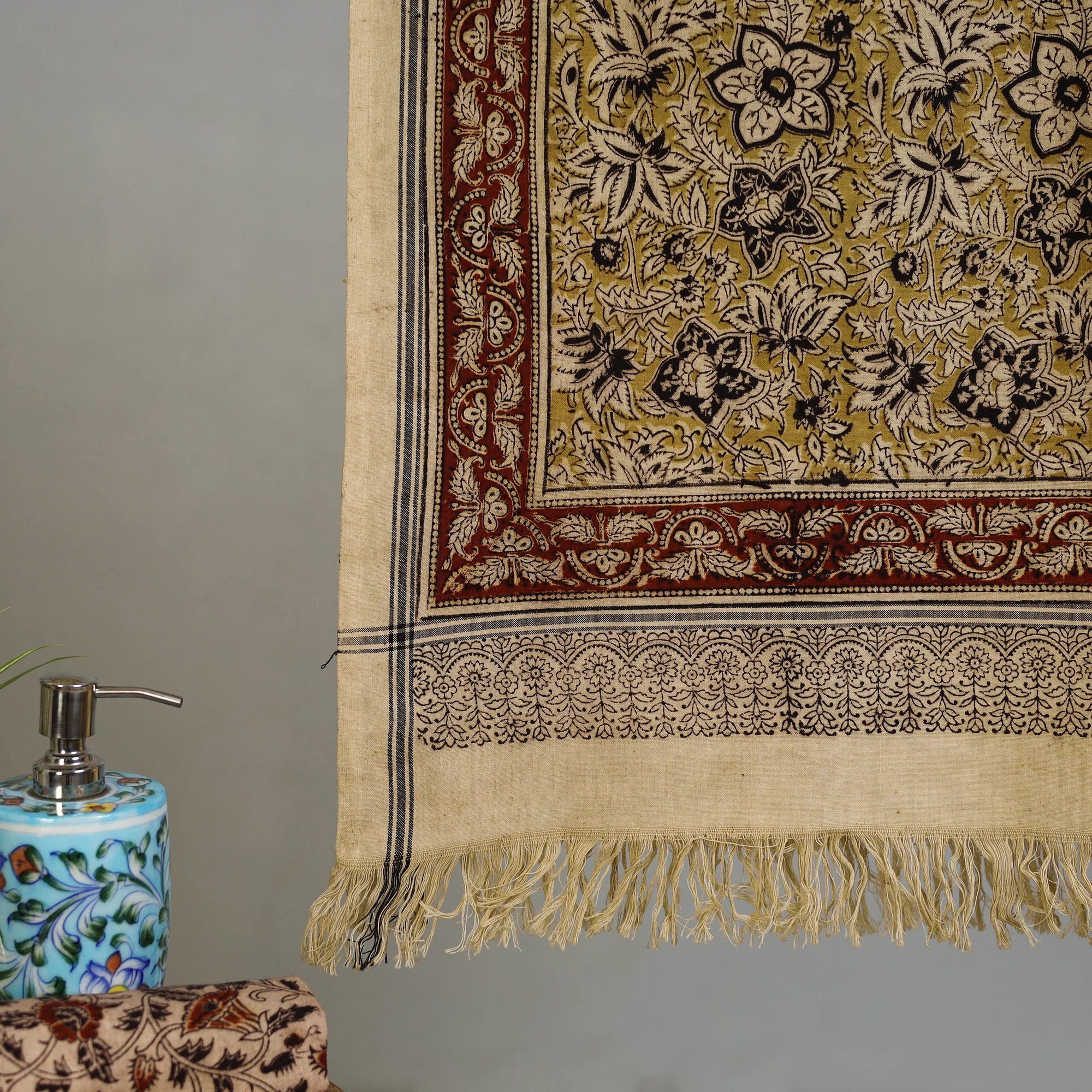 Handloom Cotton Natural Dyed Block Print Pedana Kalamkari Towel 01 - Image 3