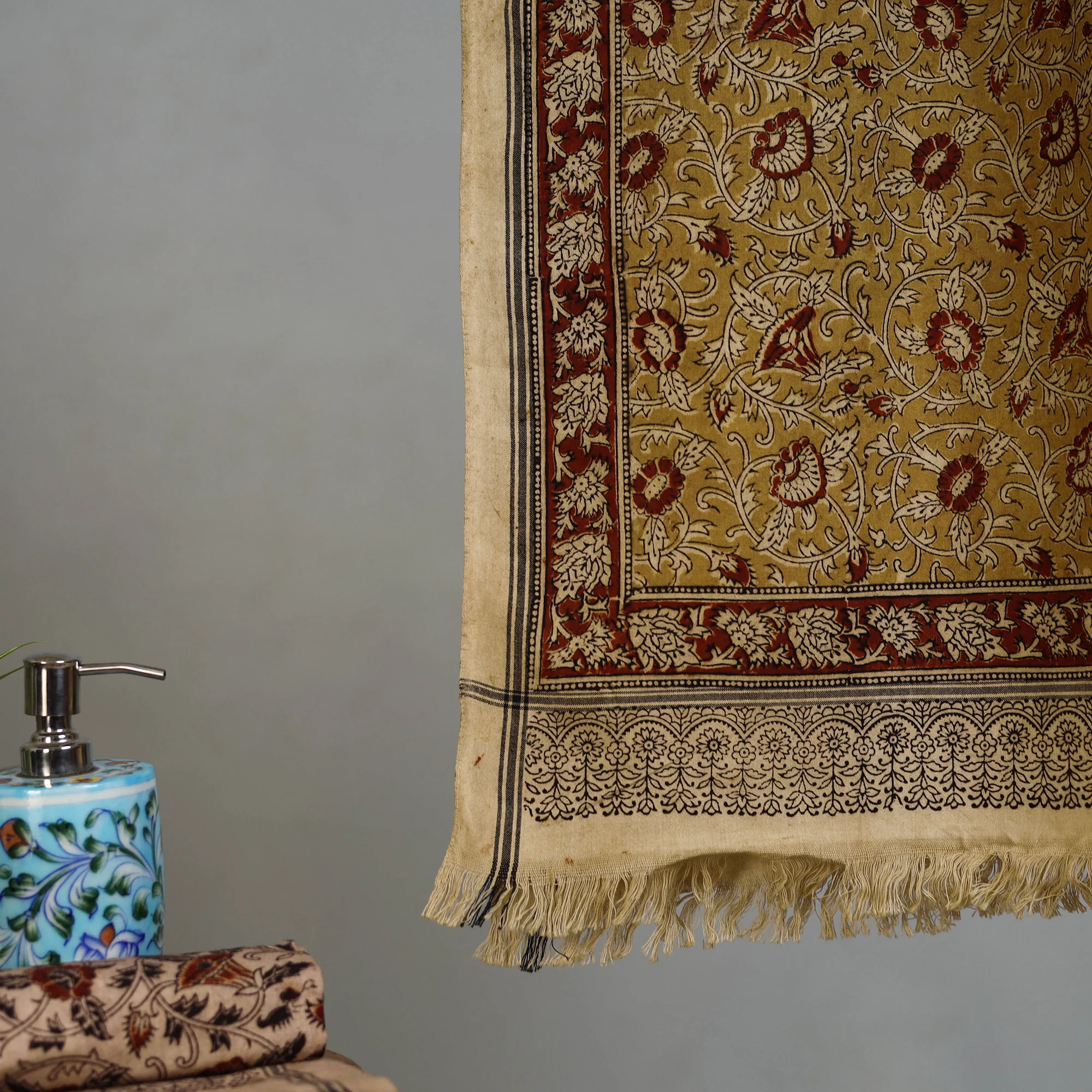 Handloom Cotton Natural Dyed Block Print Pedana Kalamkari Towel 02 - Image 3