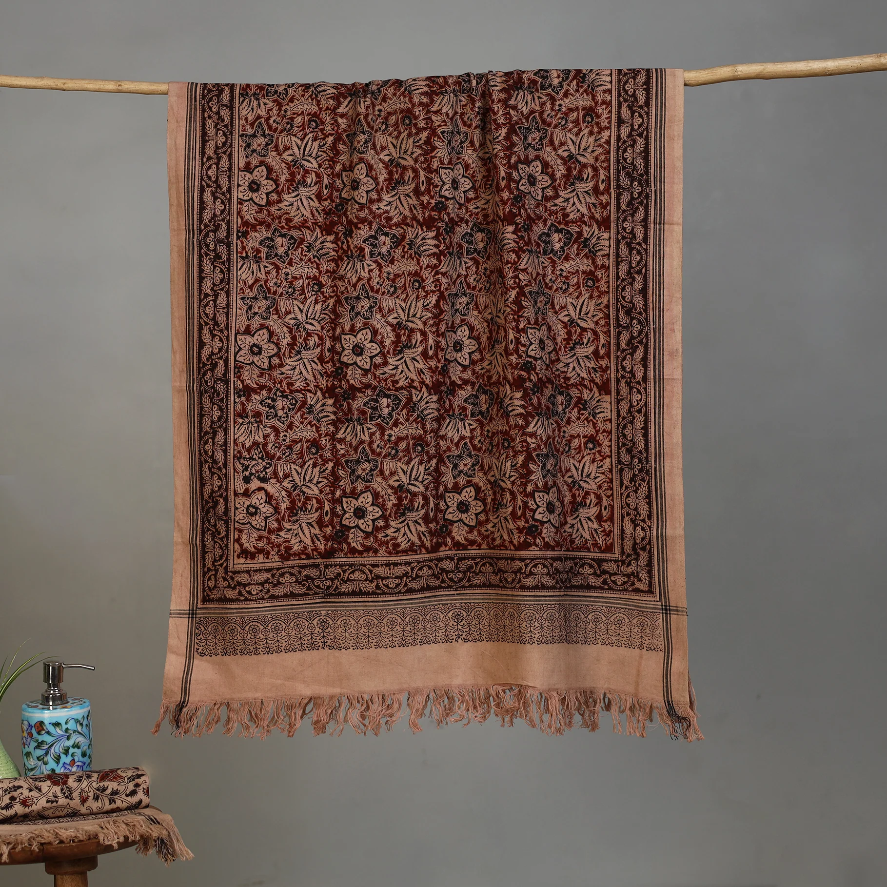 Handloom Cotton Natural Dyed Block Print Pedana Kalamkari Towel 03