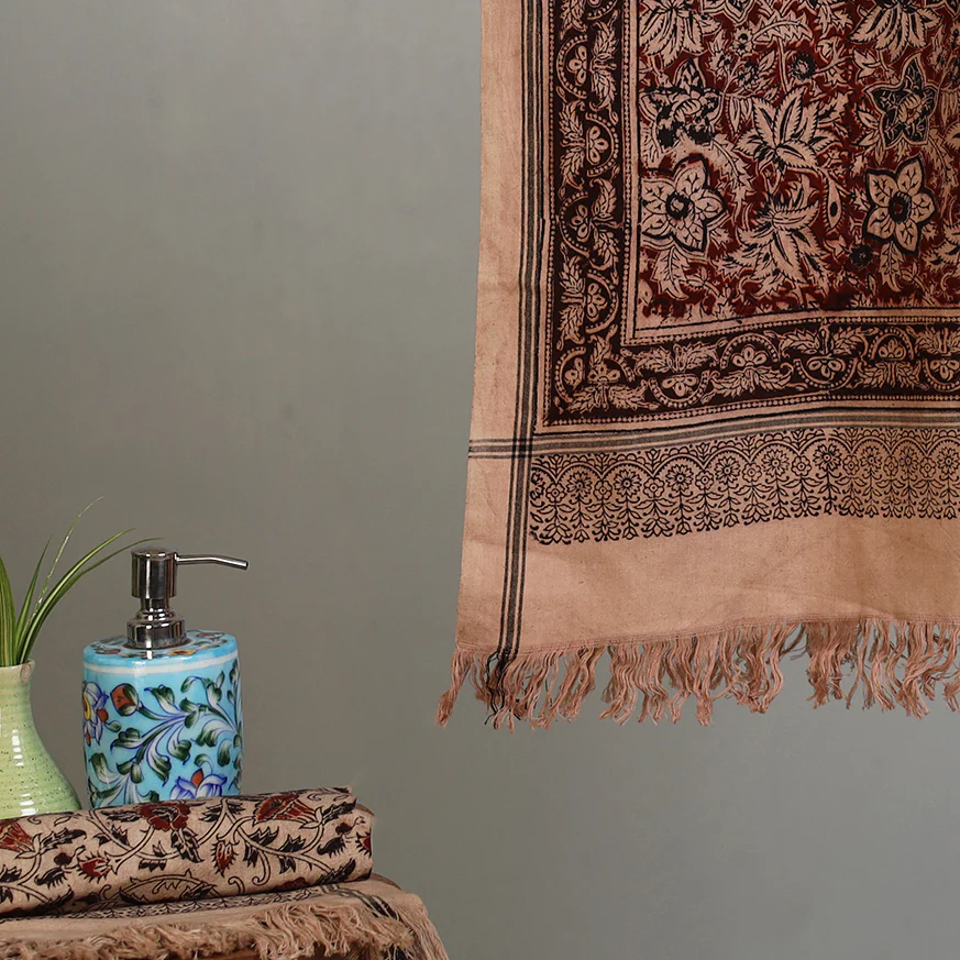 Handloom Cotton Natural Dyed Block Print Pedana Kalamkari Towel 03 - Image 3