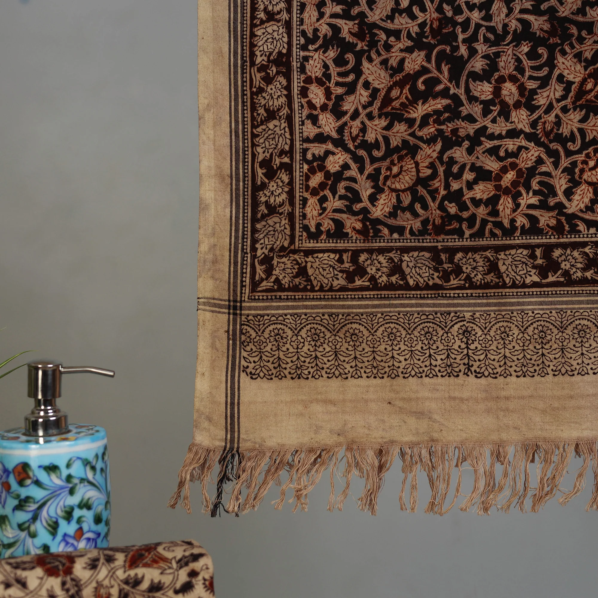 Handloom Cotton Natural Dyed Block Print Pedana Kalamkari Towel 04 - Image 3