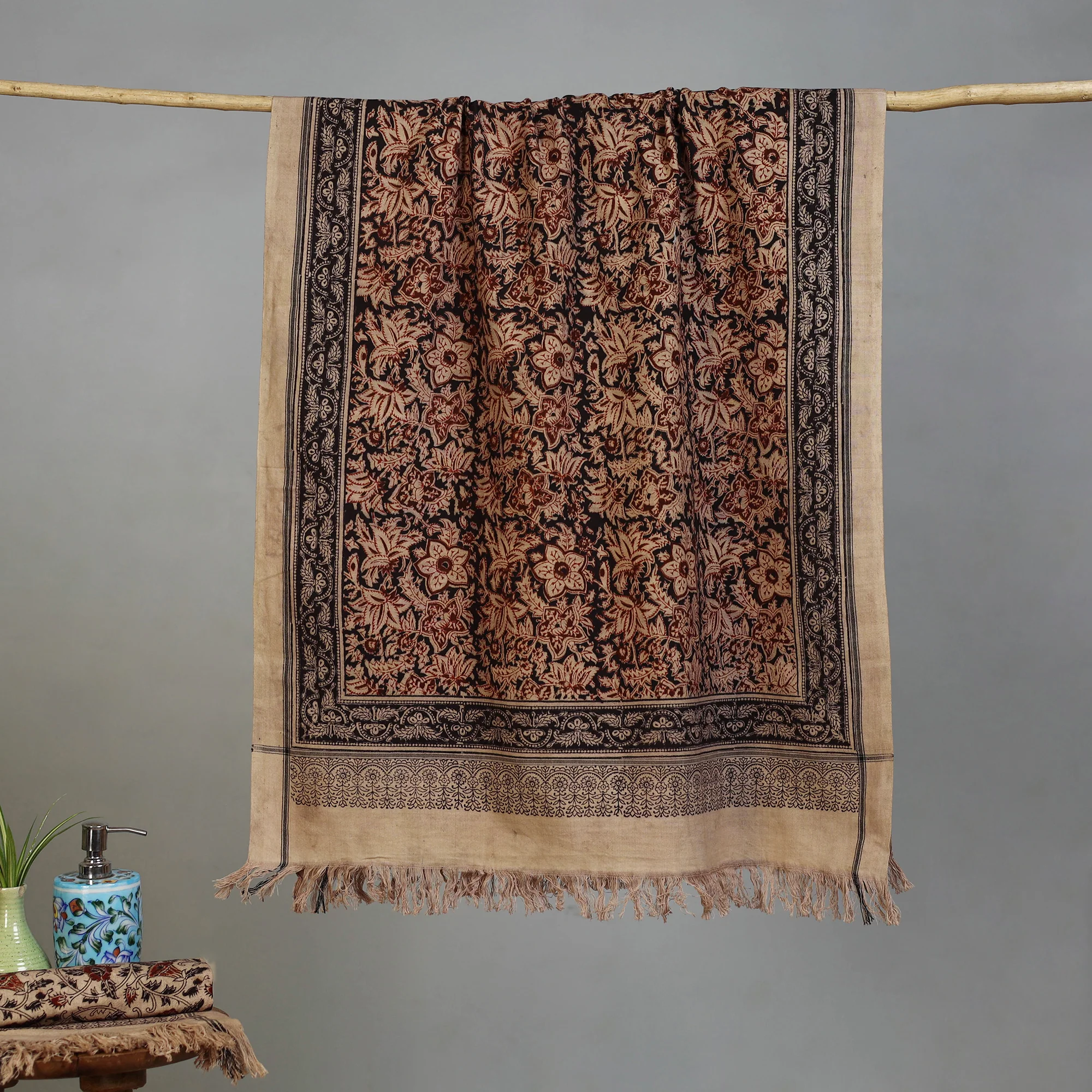 Handloom Cotton Natural Dyed Block Print Pedana Kalamkari Towel 05