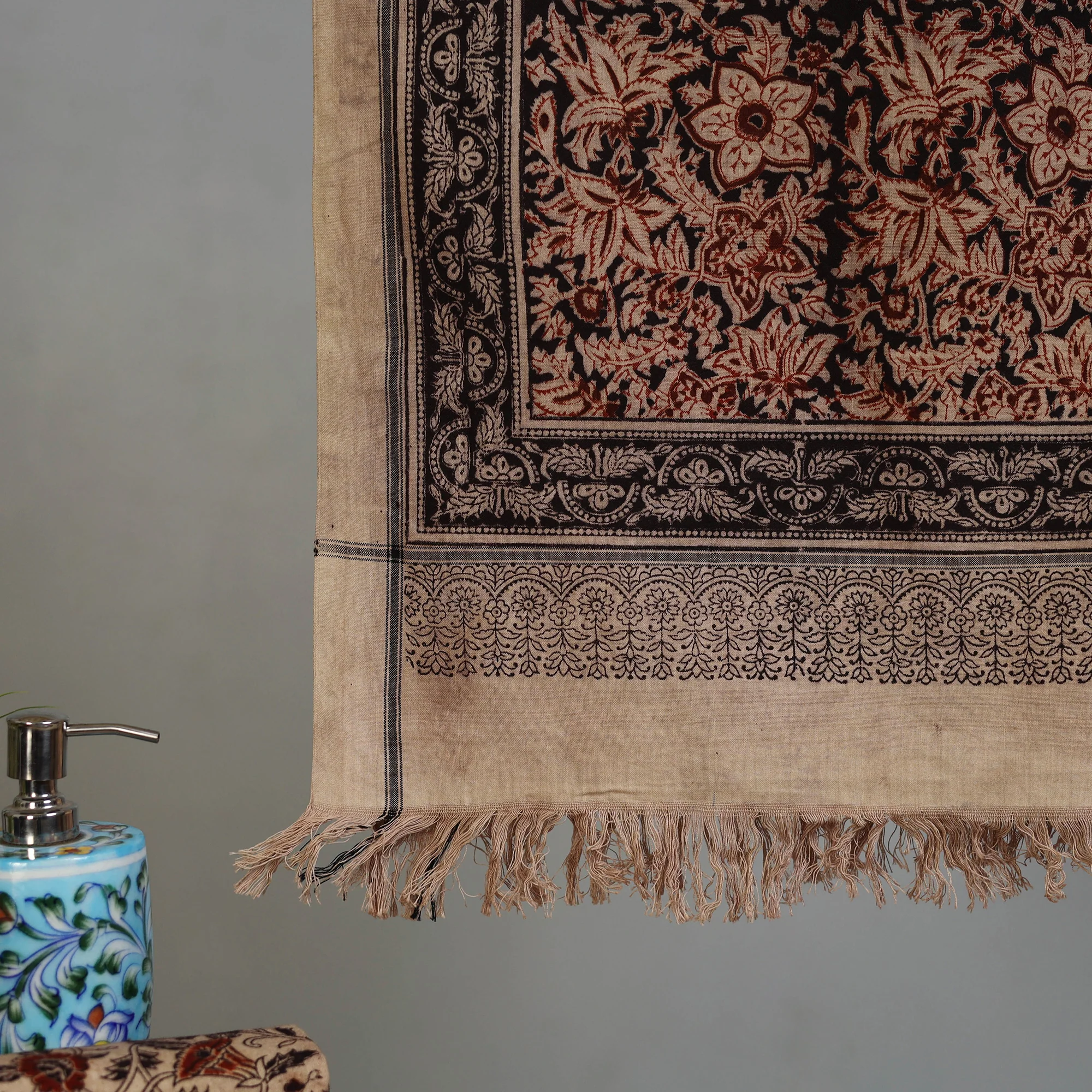 Handloom Cotton Natural Dyed Block Print Pedana Kalamkari Towel 05 - Image 3
