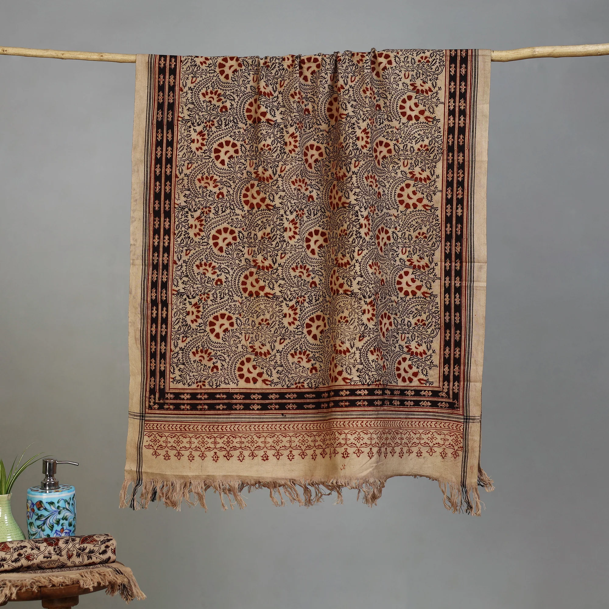 Handloom Cotton Natural Dyed Block Print Pedana Kalamkari Towel 06