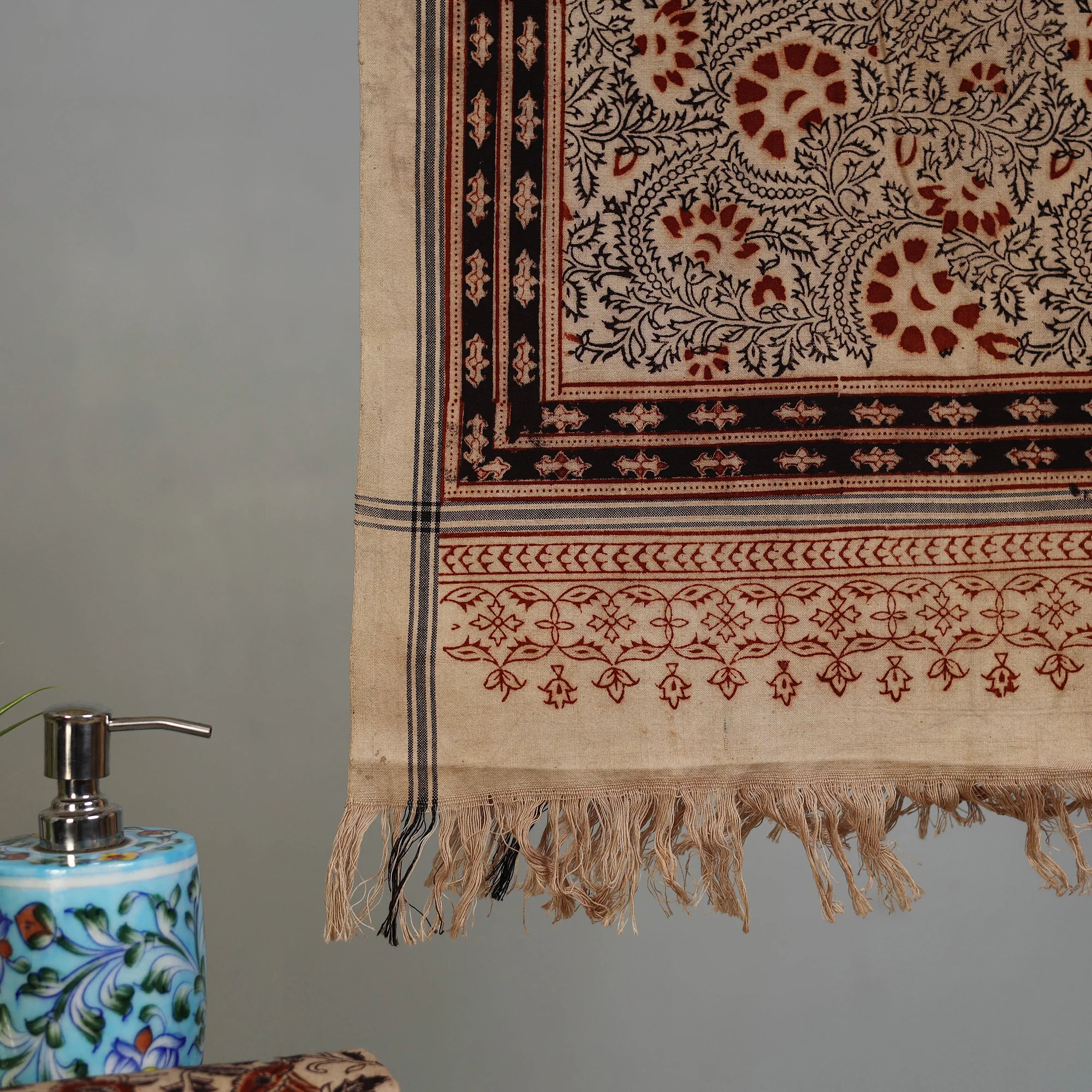 Handloom Cotton Natural Dyed Block Print Pedana Kalamkari Towel 06 - Image 3