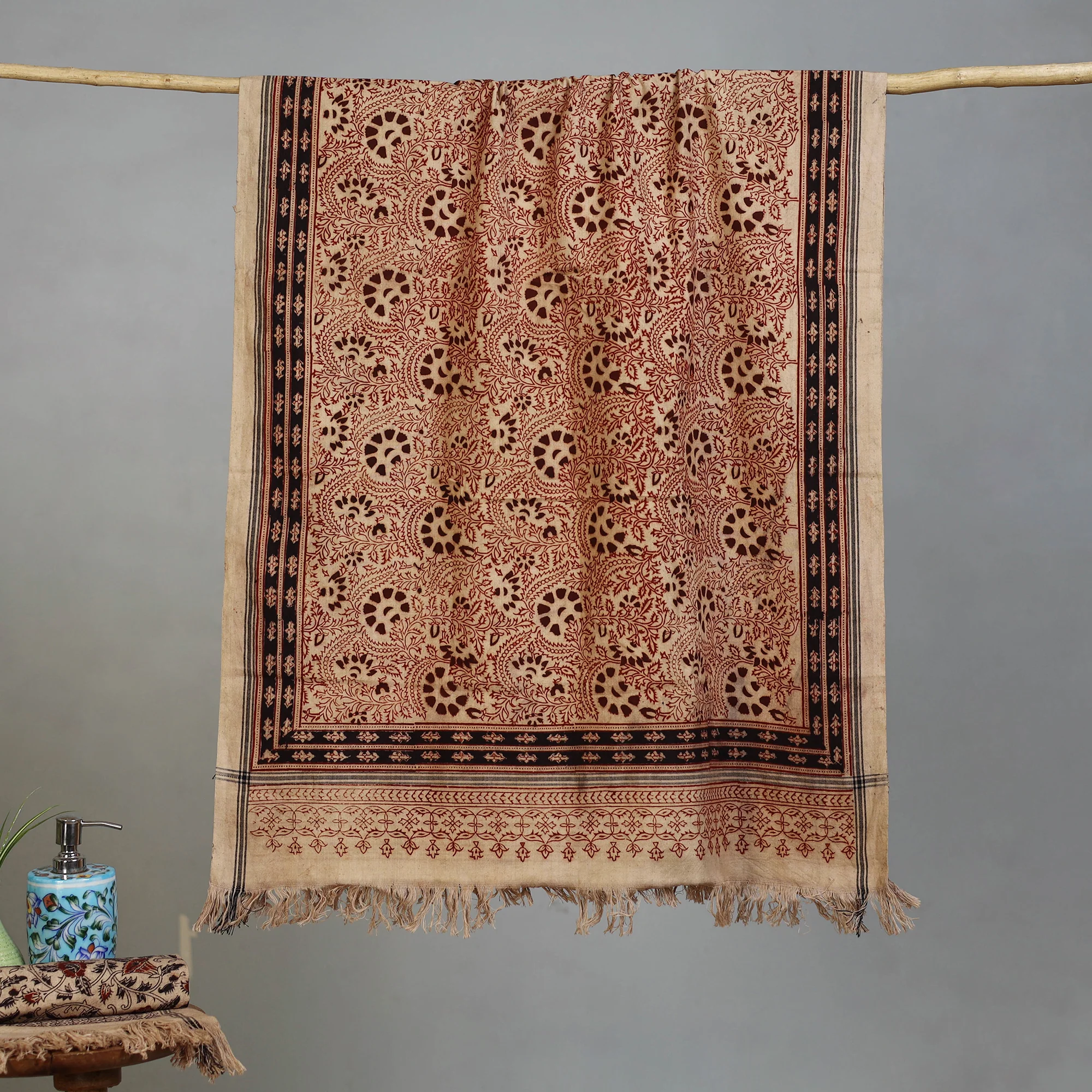 Handloom Cotton Natural Dyed Block Print Pedana Kalamkari Towel 07