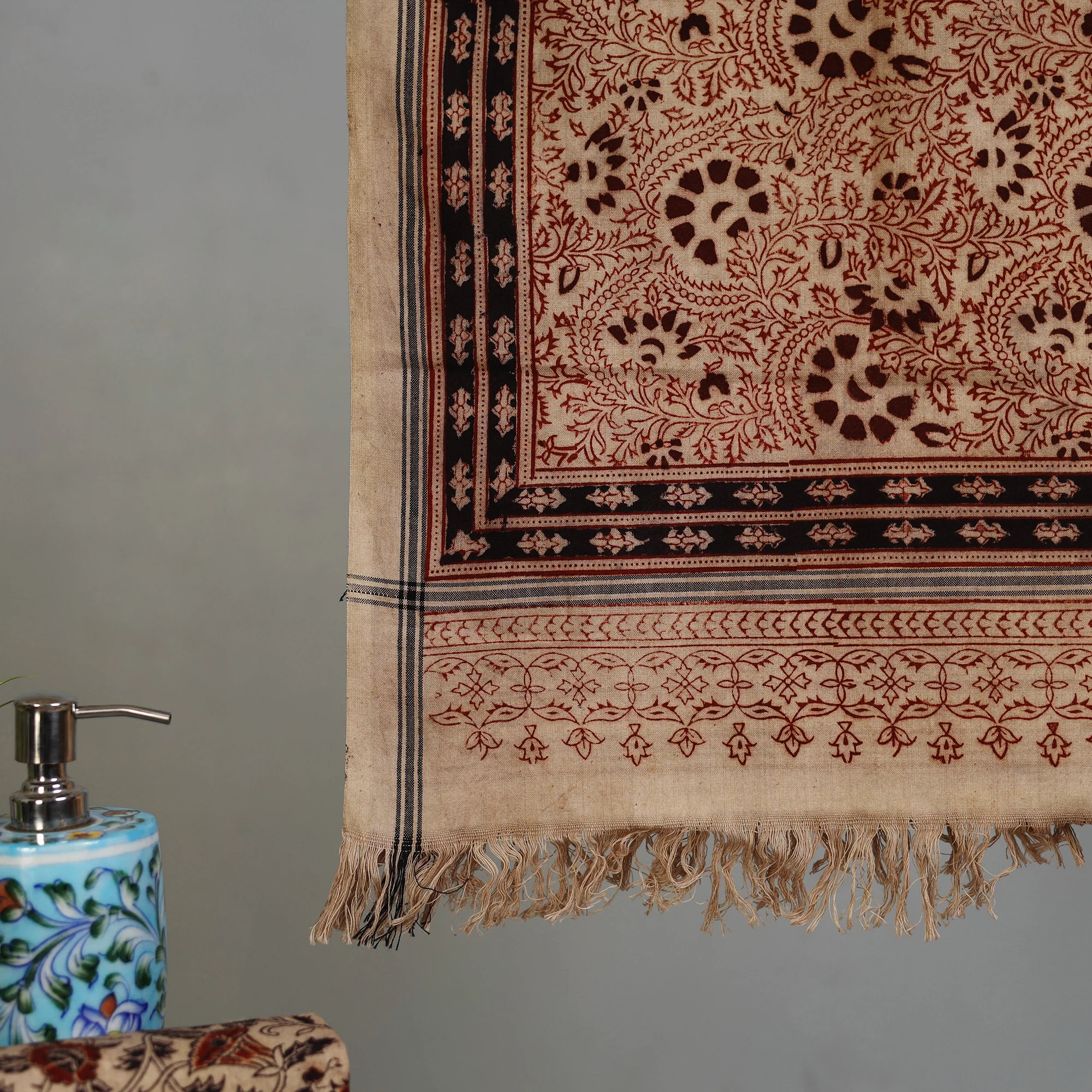 Handloom Cotton Natural Dyed Block Print Pedana Kalamkari Towel 07 - Image 3