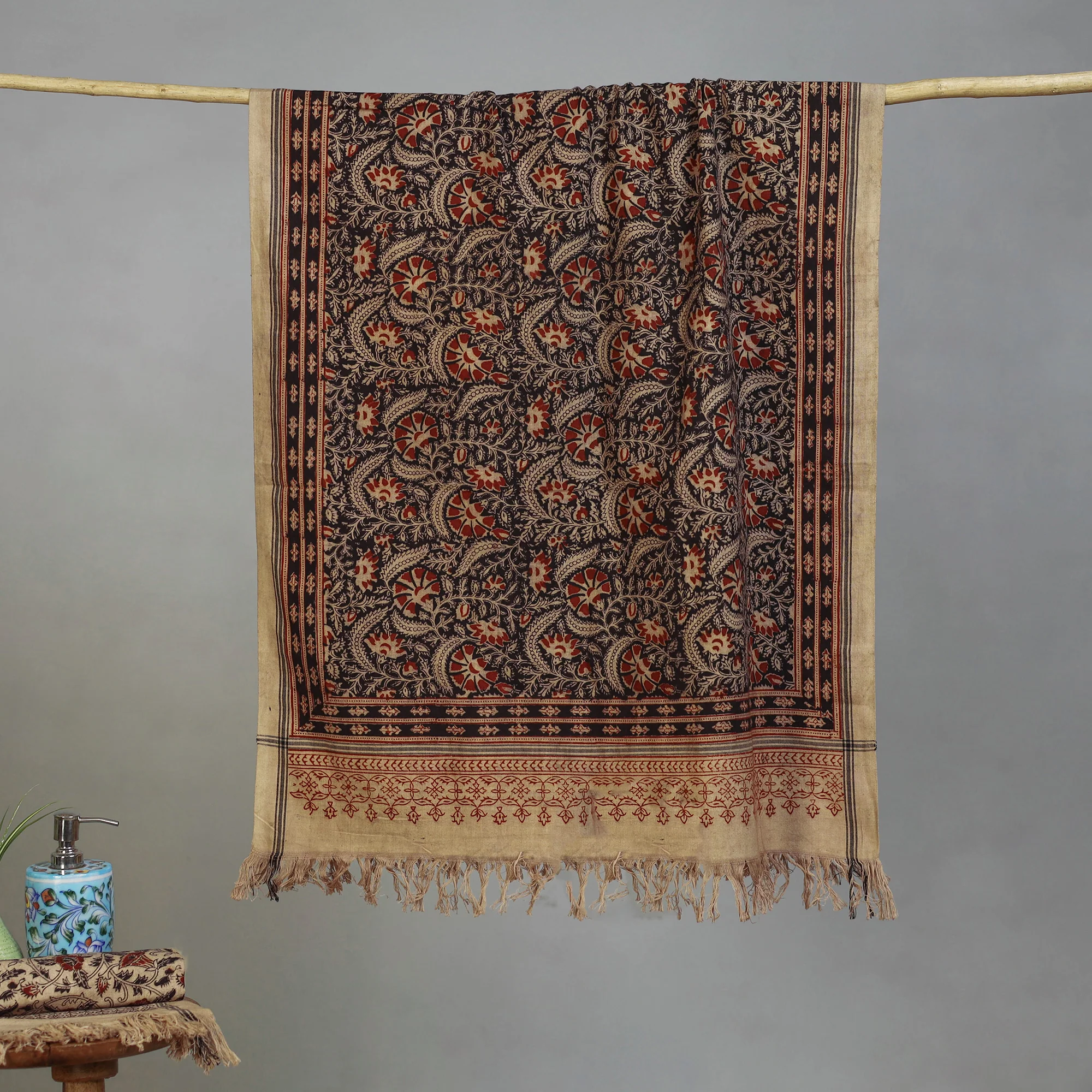 Handloom Cotton Natural Dyed Block Print Pedana Kalamkari Towel 08