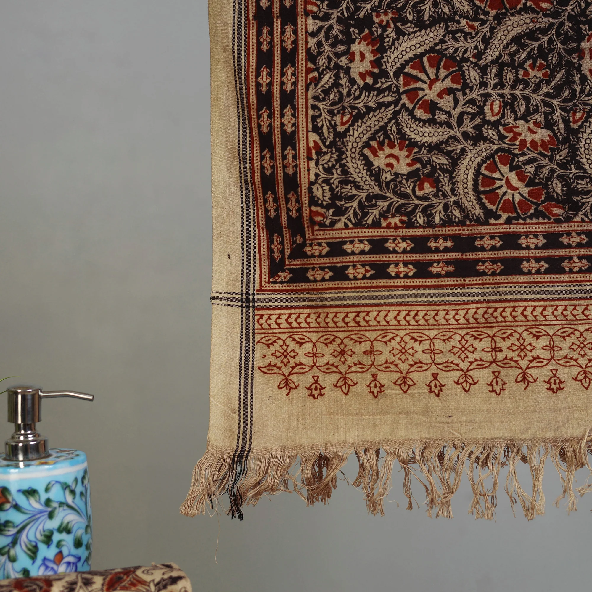 Handloom Cotton Natural Dyed Block Print Pedana Kalamkari Towel 08 - Image 3