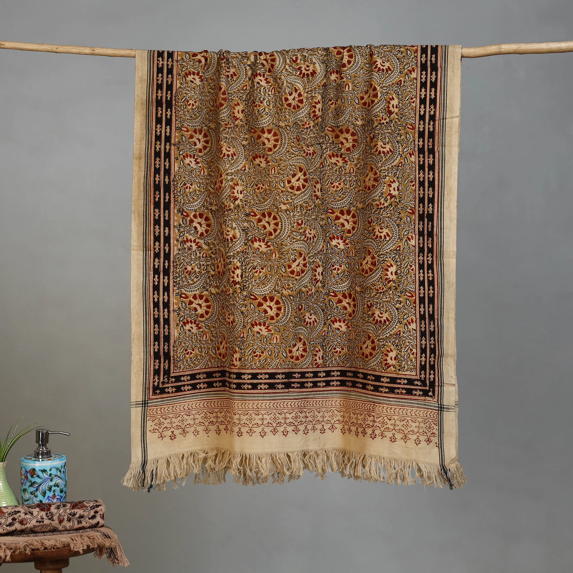Handloom Cotton Natural Dyed Block Print Pedana Kalamkari Towel 09