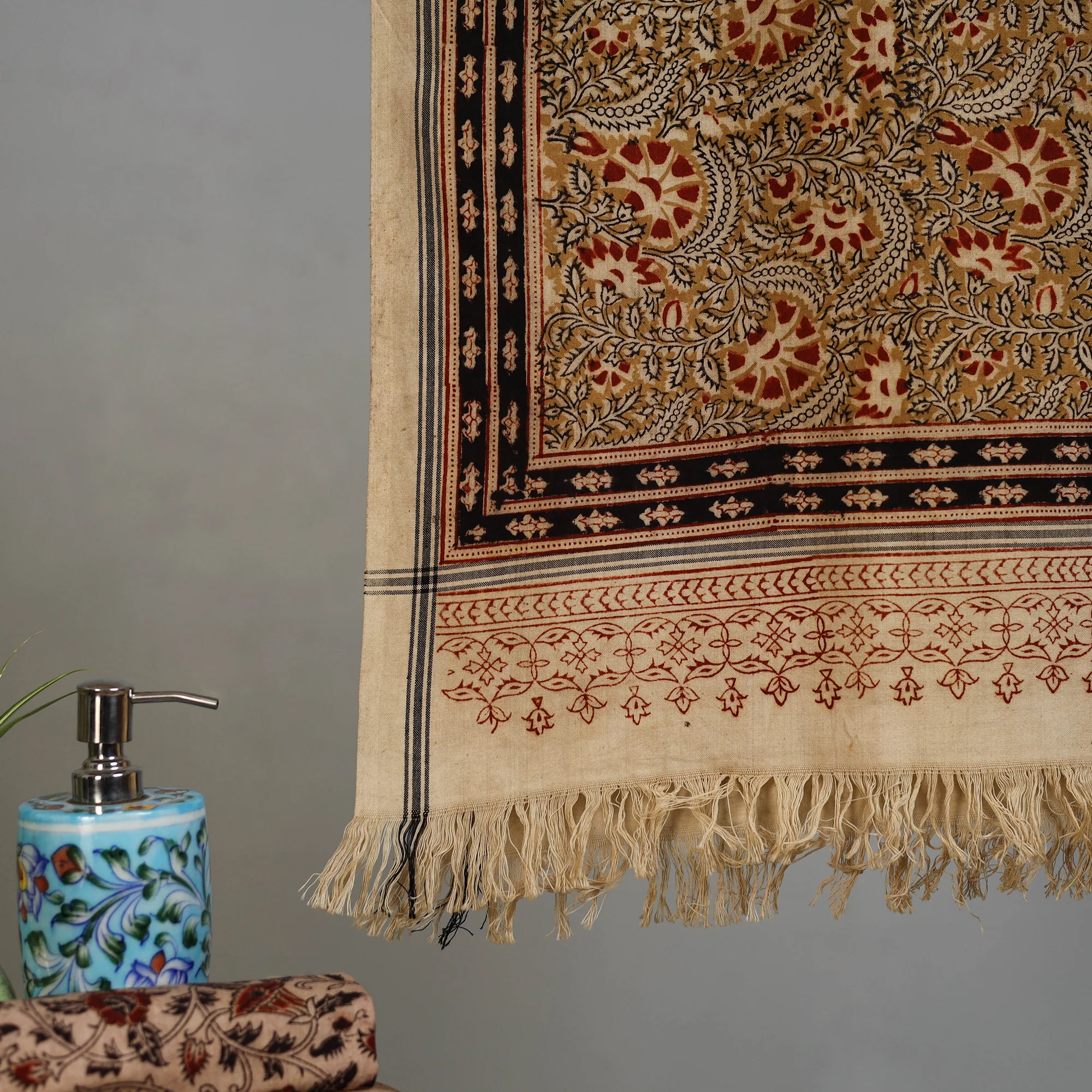 Handloom Cotton Natural Dyed Block Print Pedana Kalamkari Towel 09 - Image 3