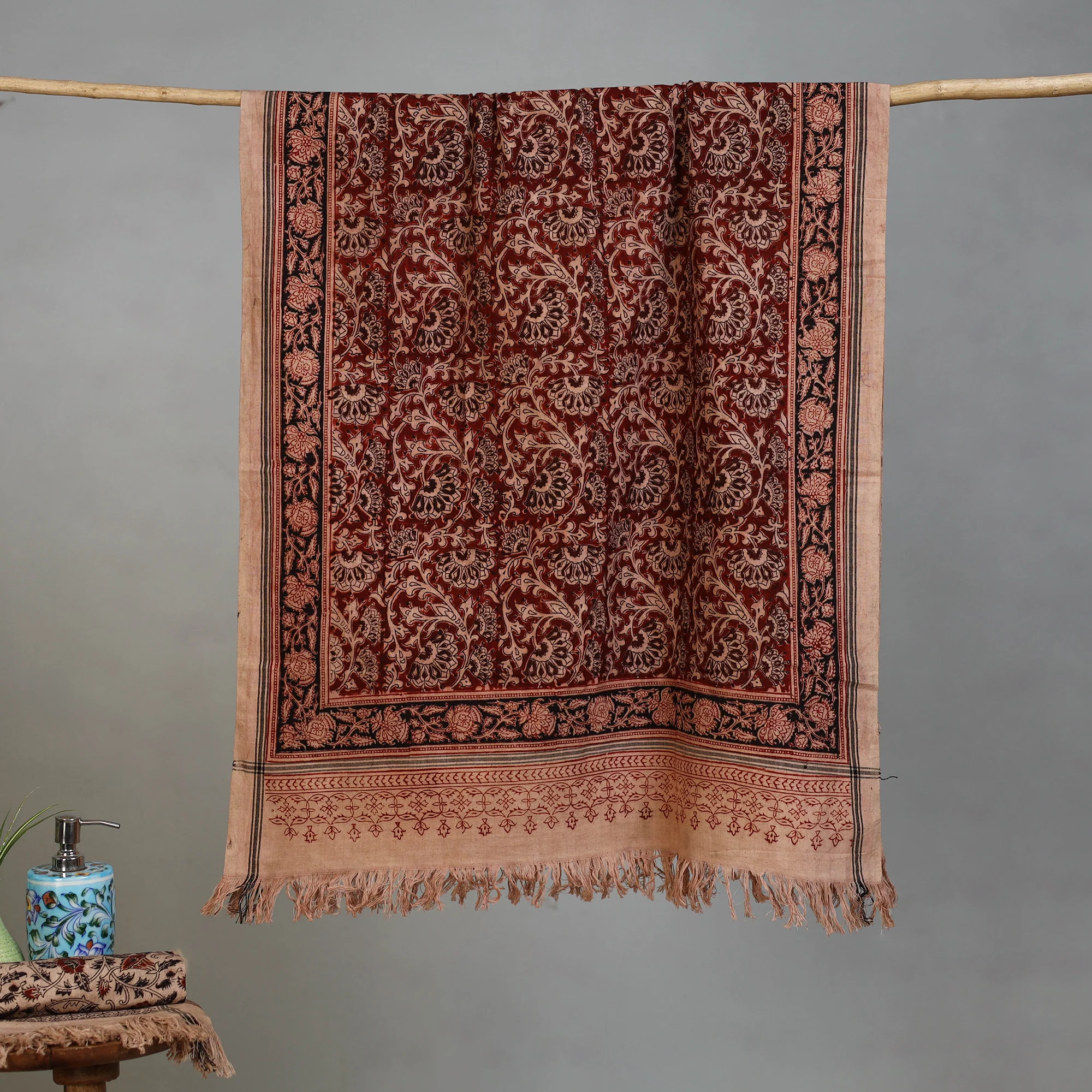 Handloom Cotton Natural Dyed Block Print Pedana Kalamkari Towel 10