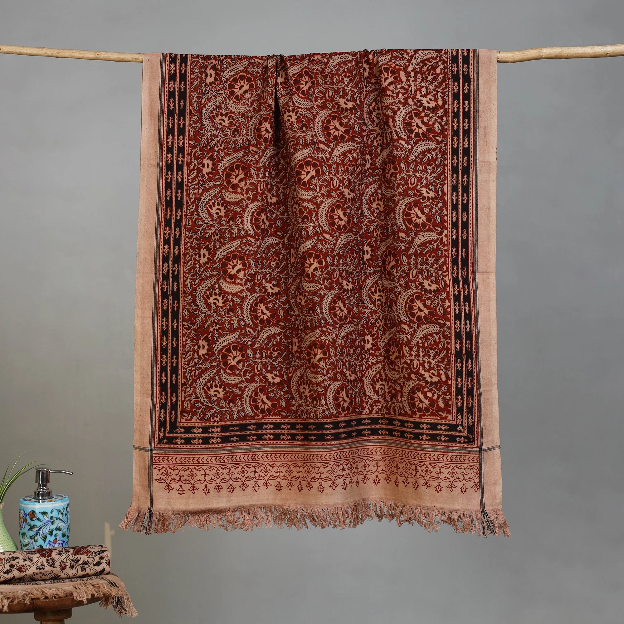 Handloom Cotton Natural Dyed Block Print Pedana Kalamkari Towel 11