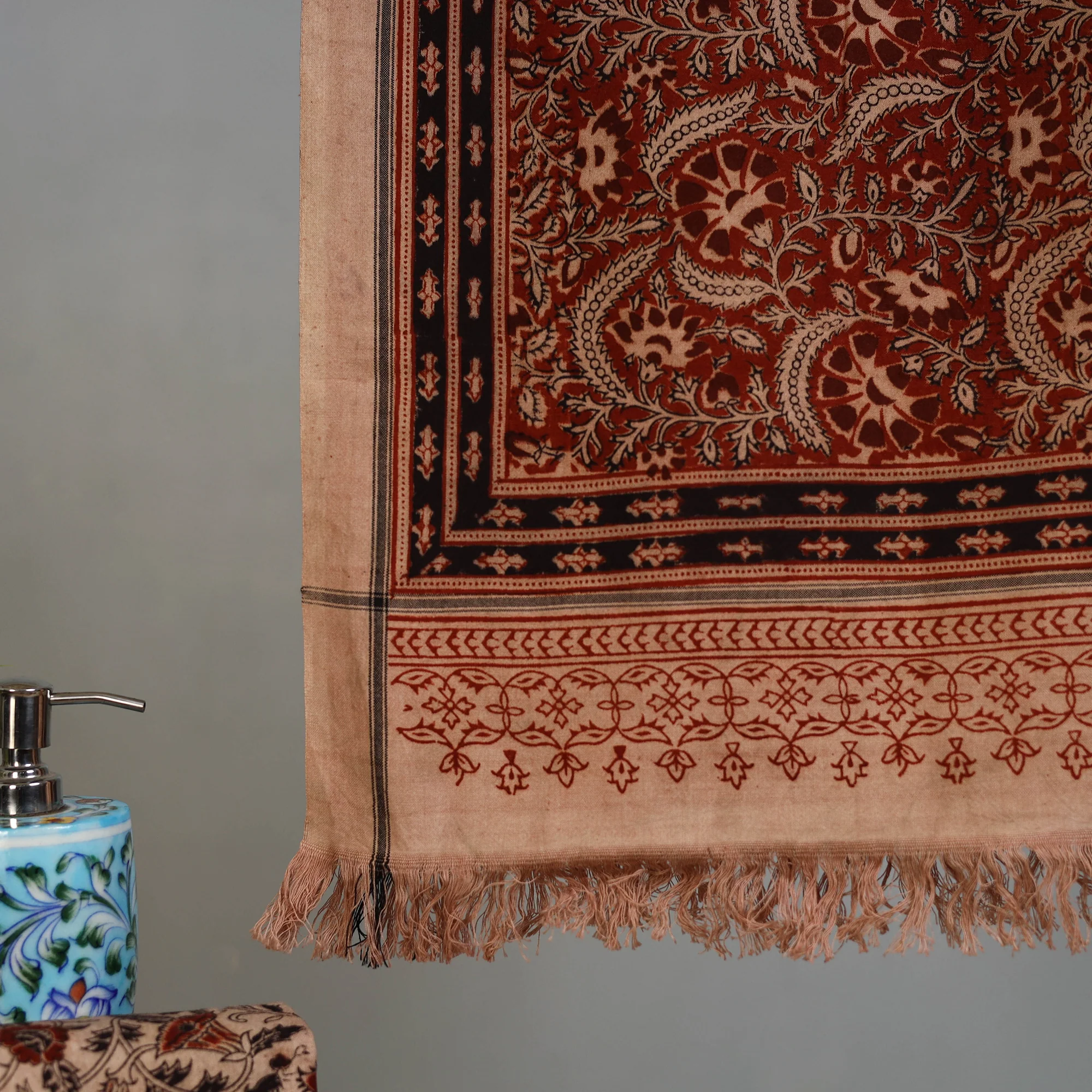 Handloom Cotton Natural Dyed Block Print Pedana Kalamkari Towel 11 - Image 3