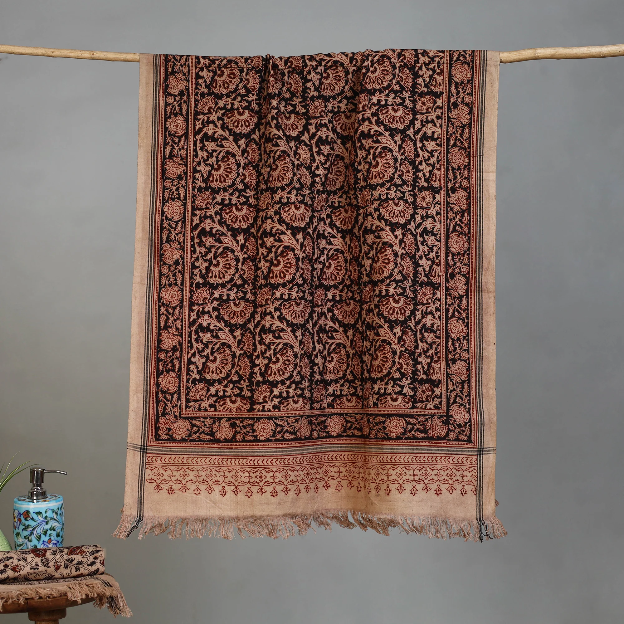 Handloom Cotton Natural Dyed Block Print Pedana Kalamkari Towel 12