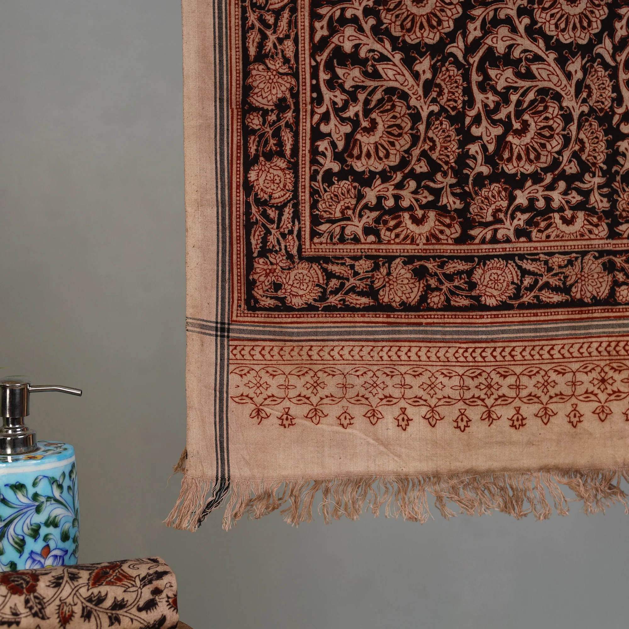 Handloom Cotton Natural Dyed Block Print Pedana Kalamkari Towel 12 - Image 3