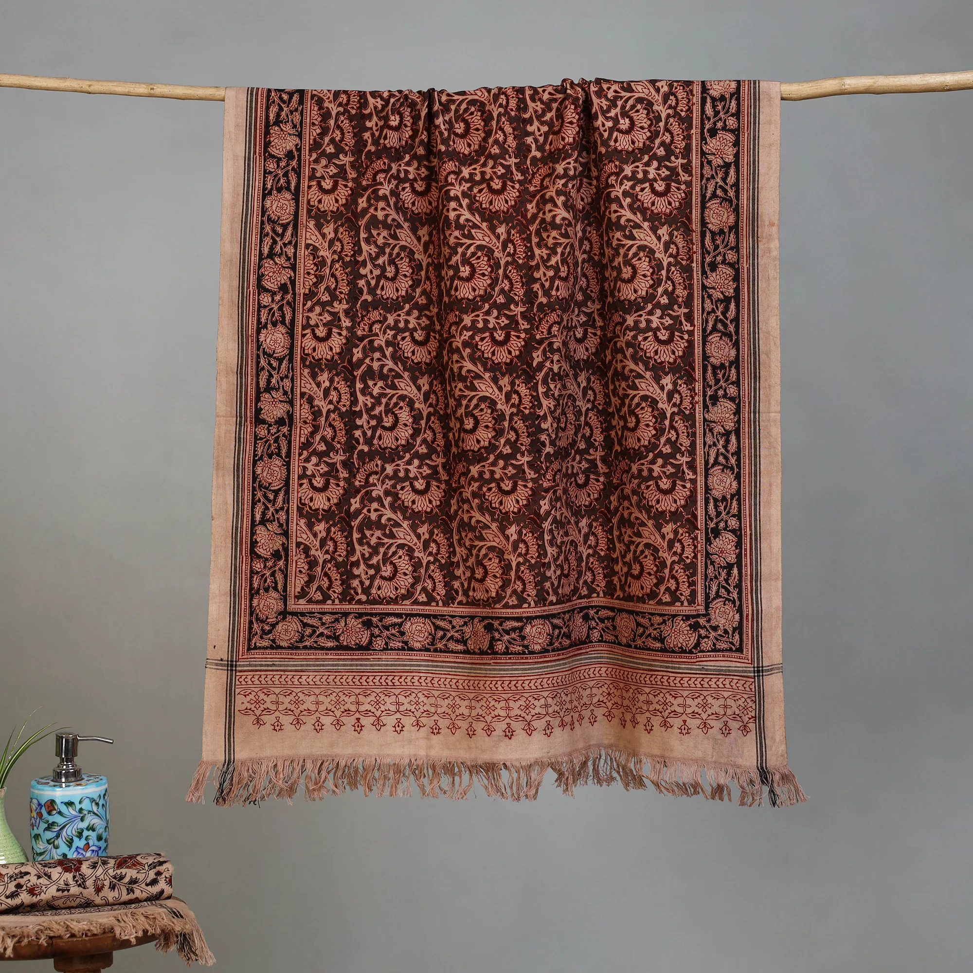 Handloom Cotton Natural Dyed Block Print Pedana Kalamkari Towel 13