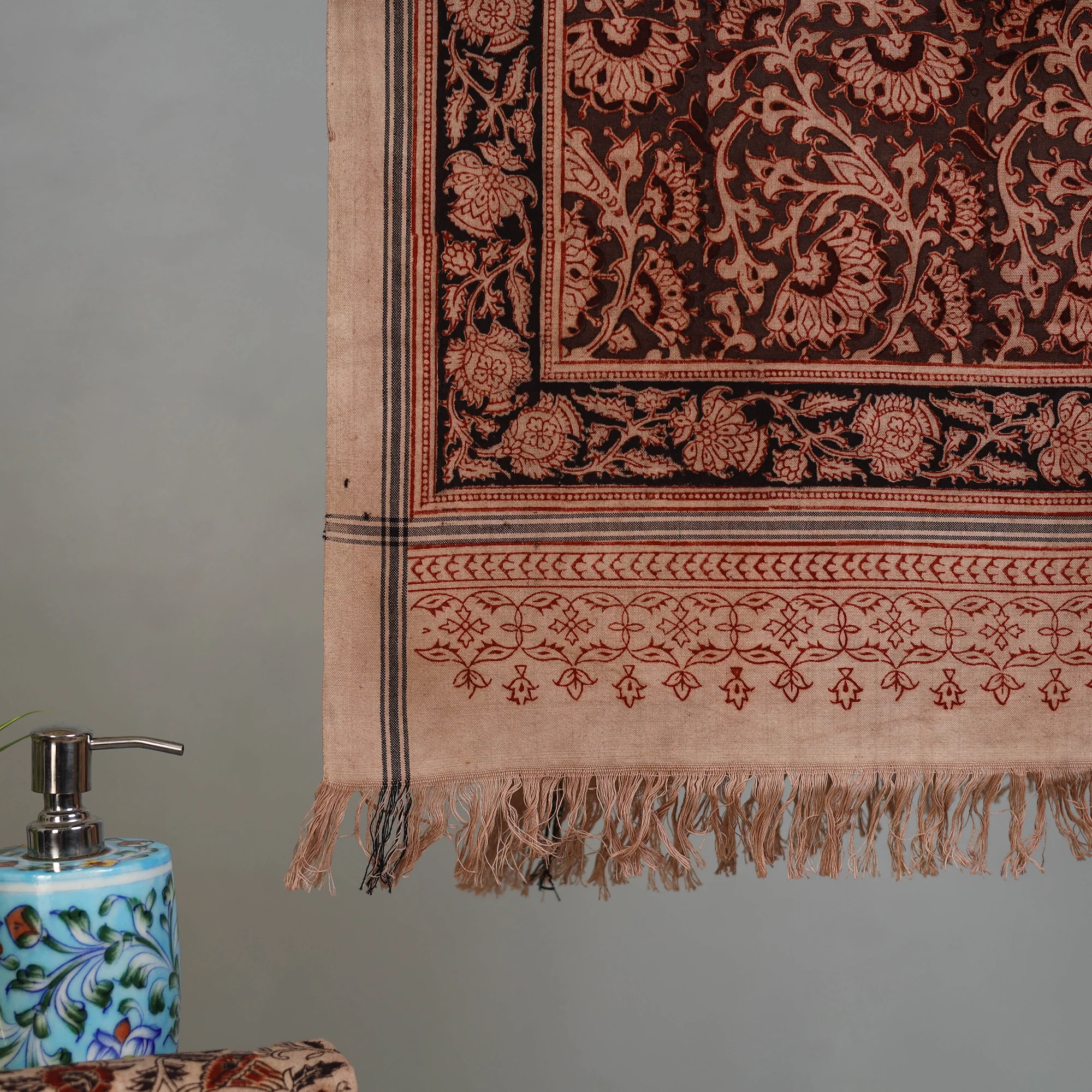 Handloom Cotton Natural Dyed Block Print Pedana Kalamkari Towel 13 - Image 3