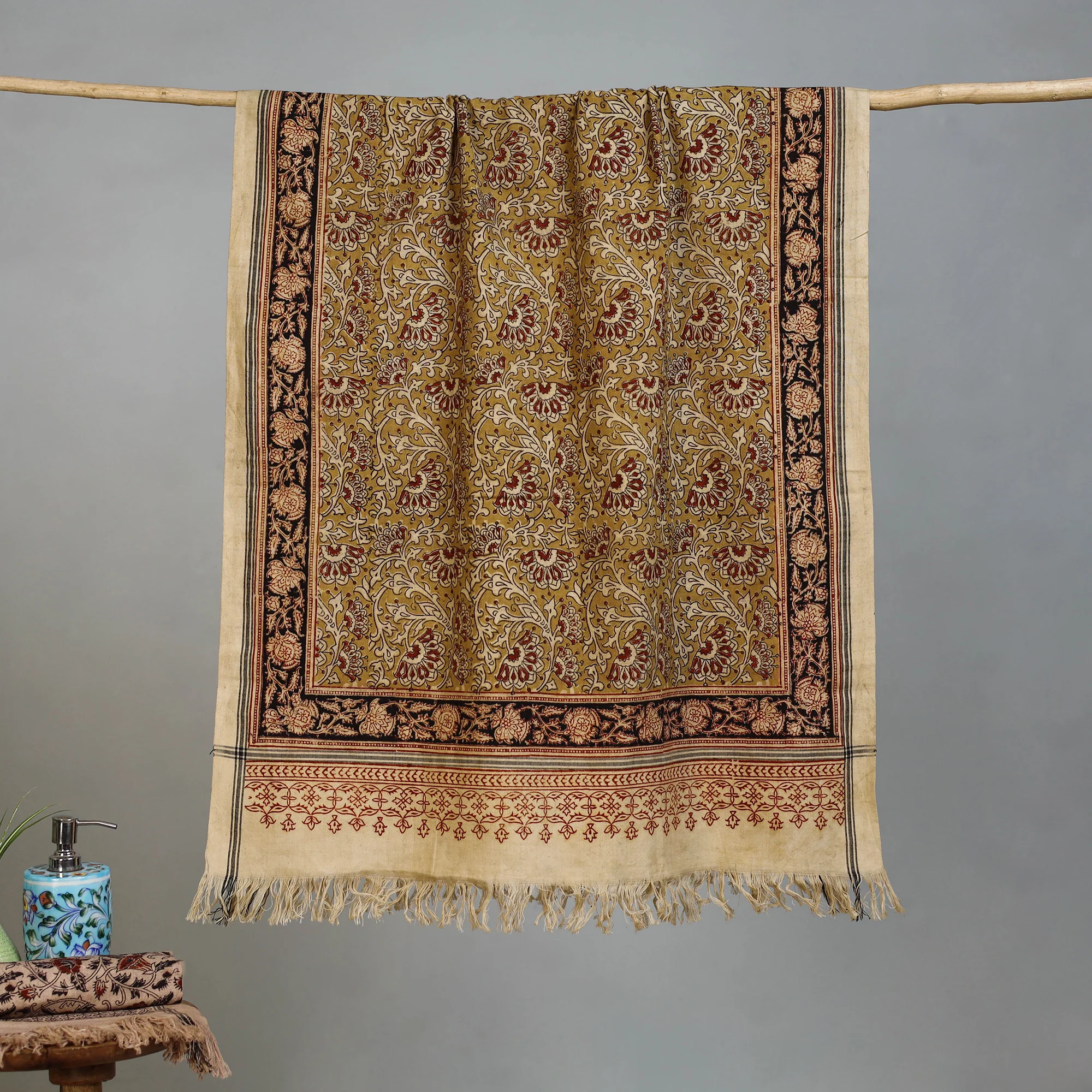 Handloom Cotton Natural Dyed Block Print Pedana Kalamkari Towel 14