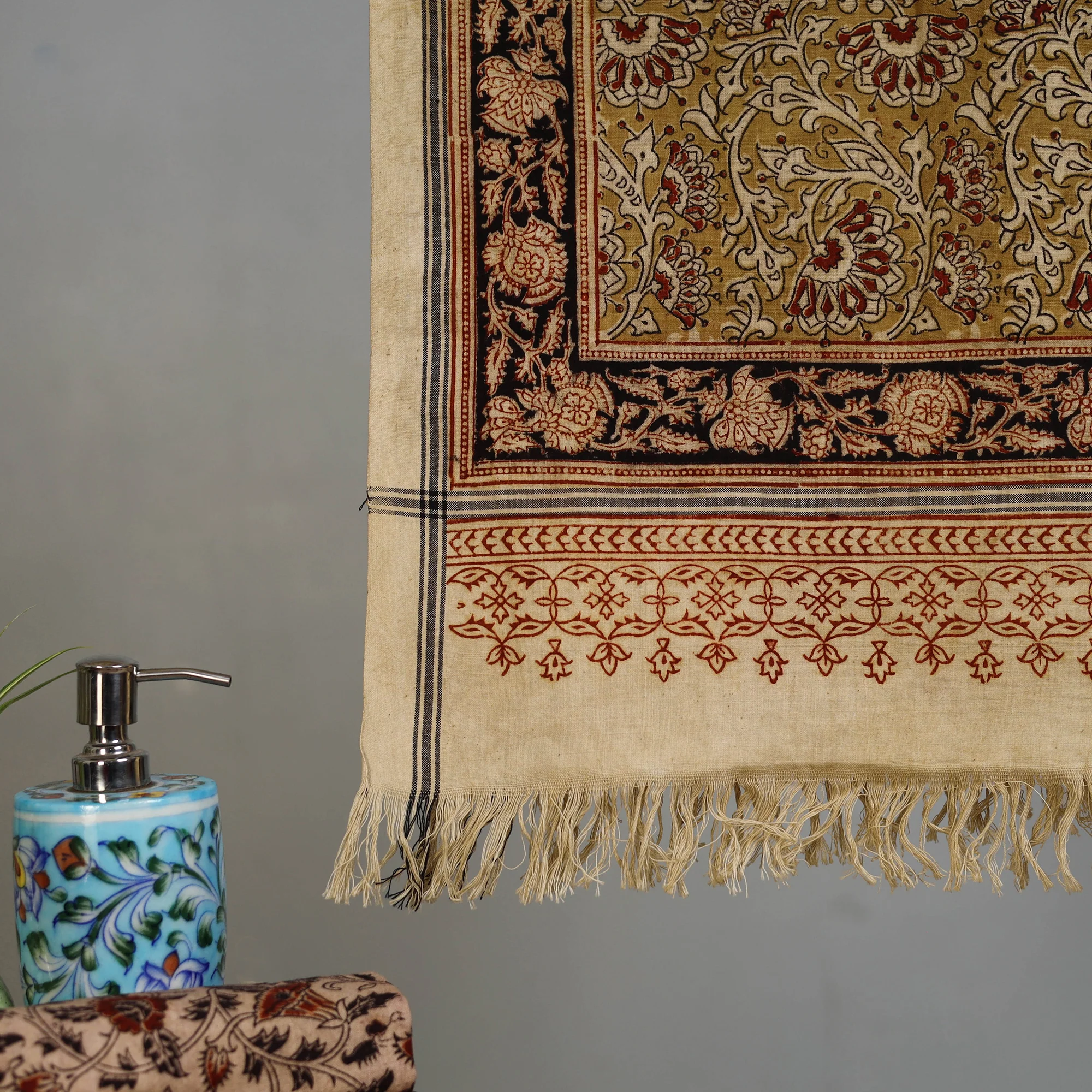 Handloom Cotton Natural Dyed Block Print Pedana Kalamkari Towel 14 - Image 3