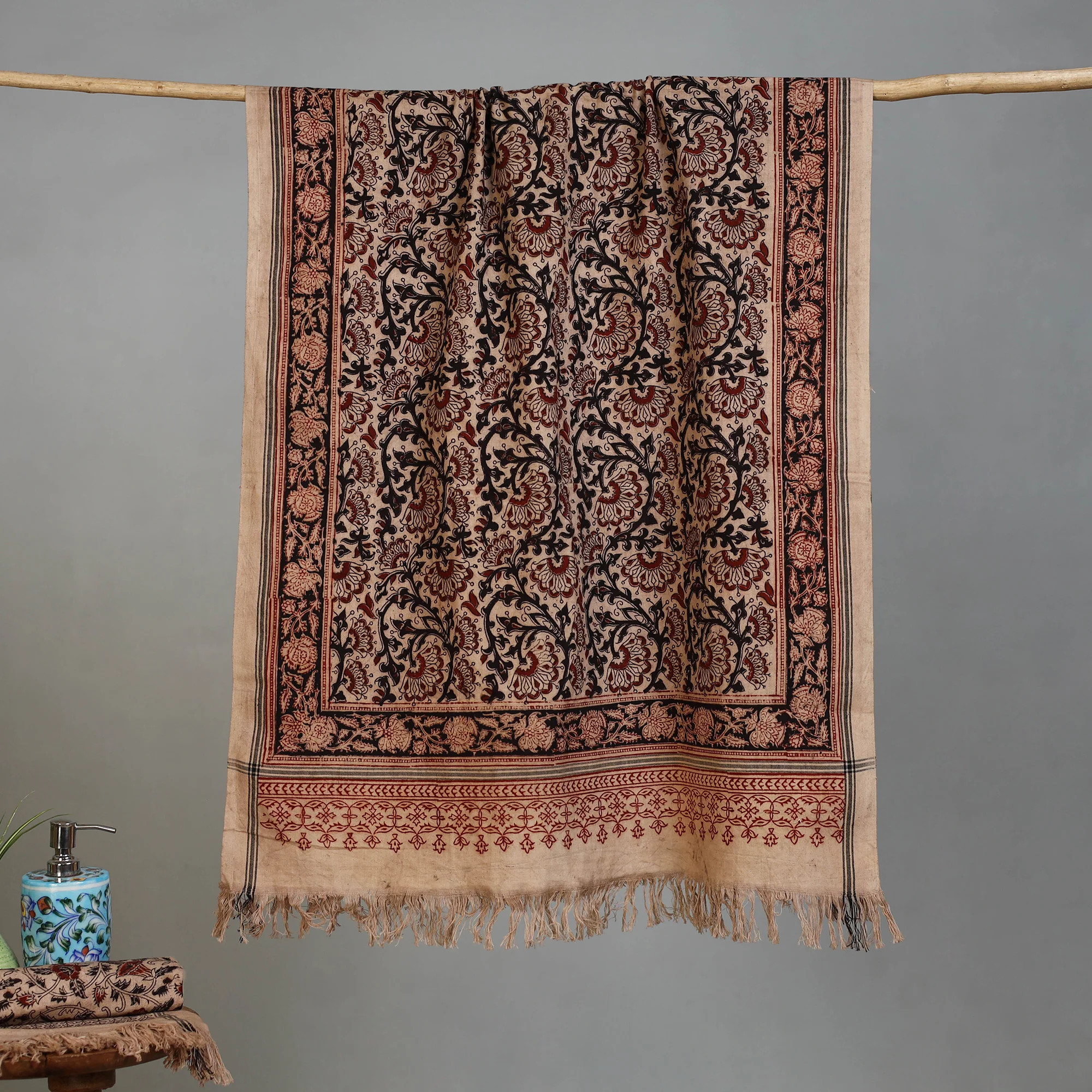 Handloom Cotton Natural Dyed Block Print Pedana Kalamkari Towel 15