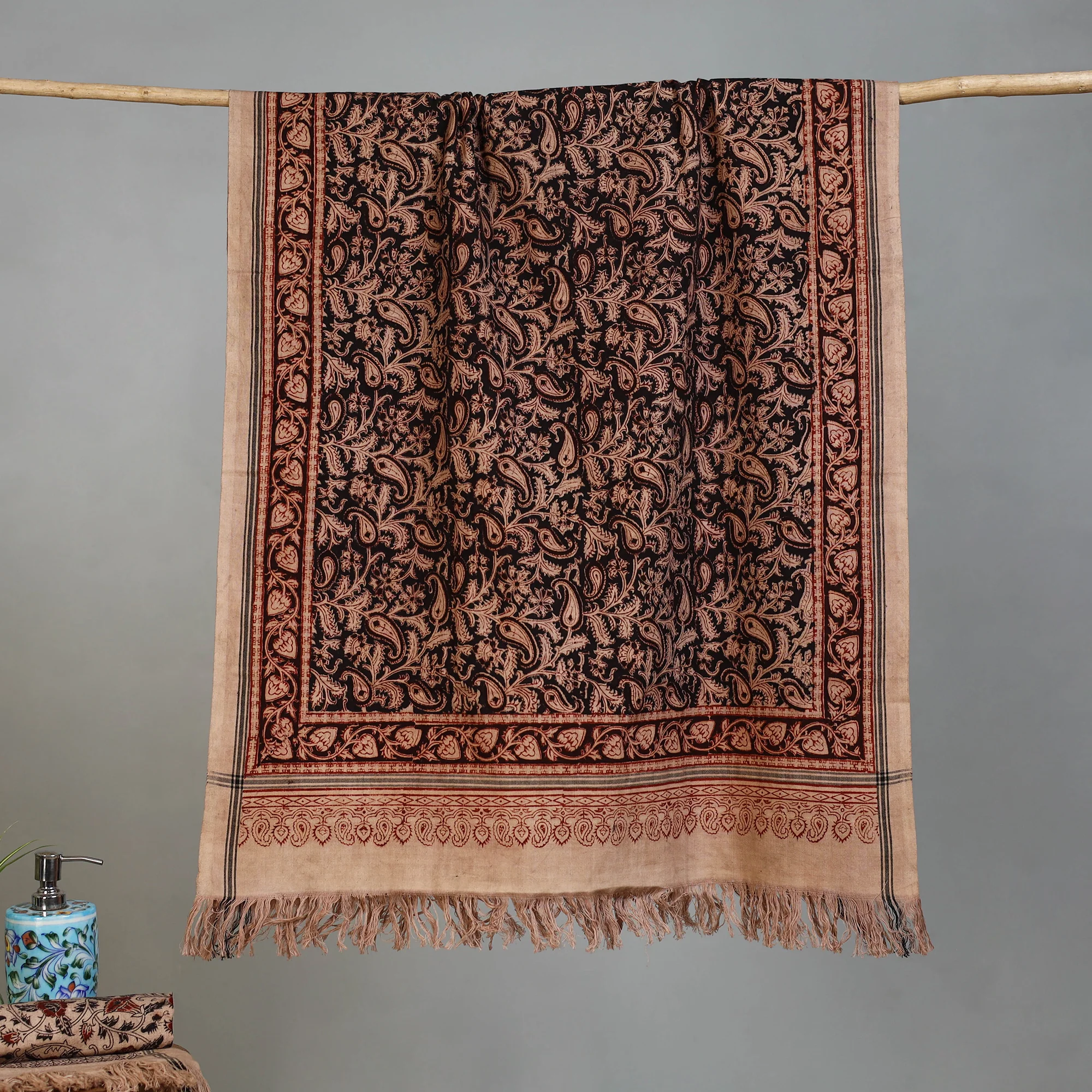 Handloom Cotton Natural Dyed Block Print Pedana Kalamkari Towel 16