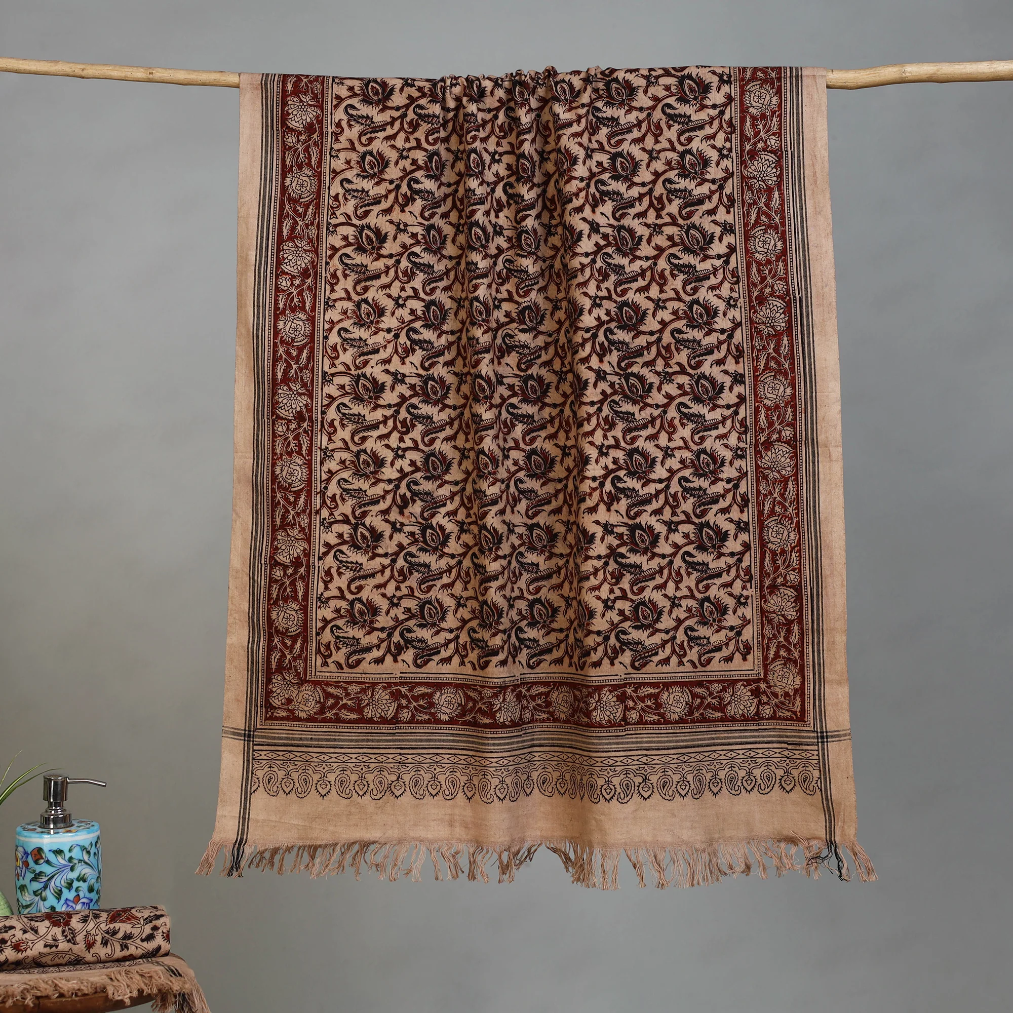 Handloom Cotton Natural Dyed Block Print Pedana Kalamkari Towel 17
