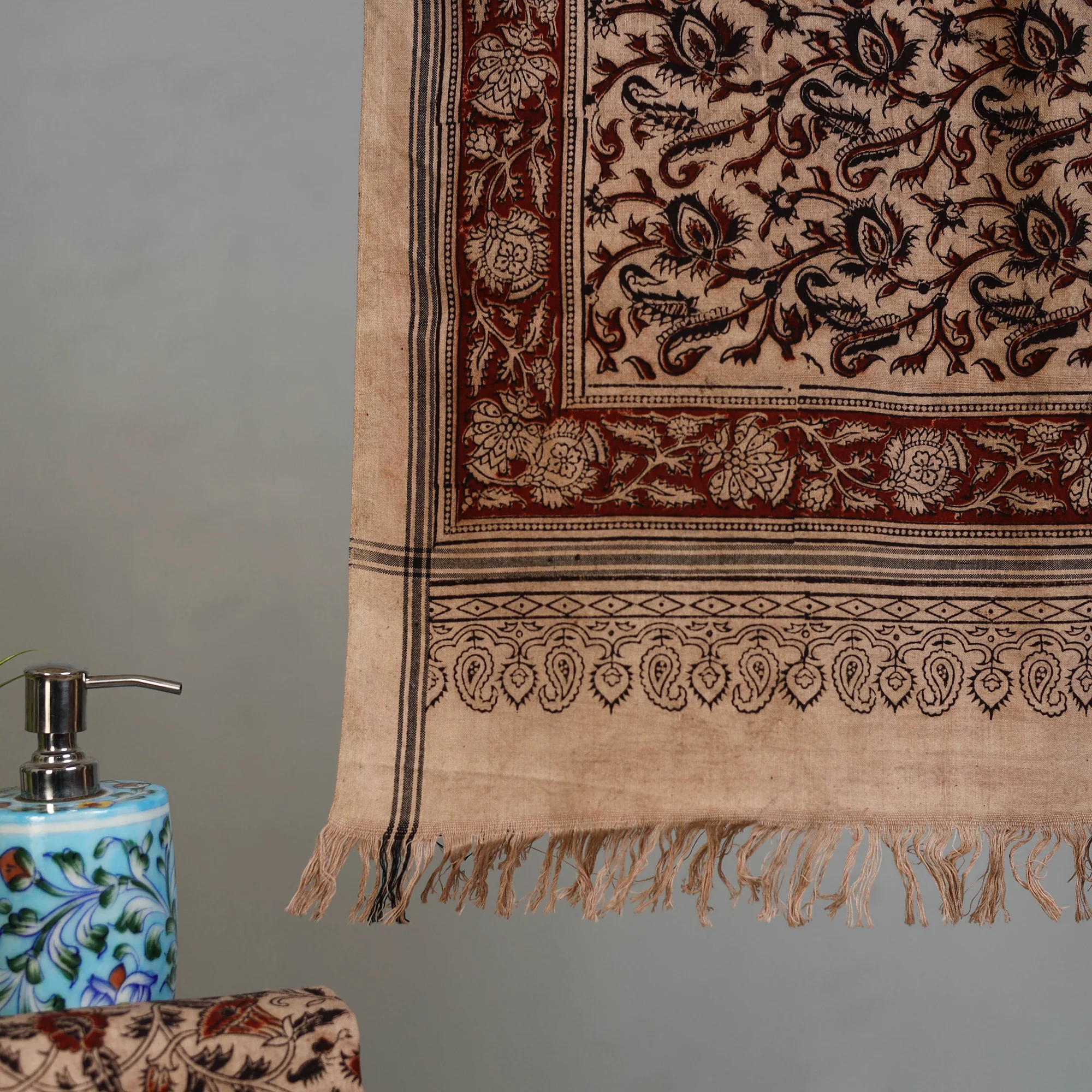Handloom Cotton Natural Dyed Block Print Pedana Kalamkari Towel 17 - Image 3