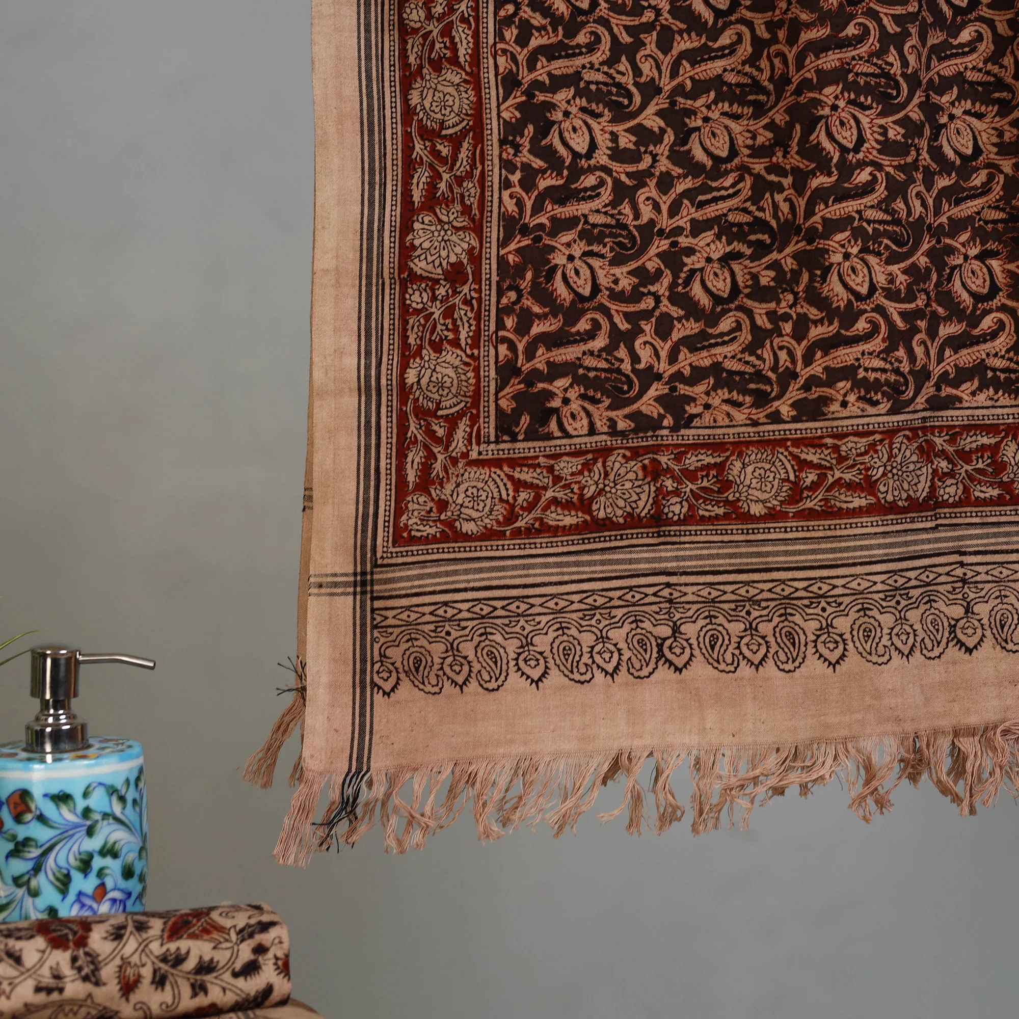Handloom Cotton Natural Dyed Block Print Pedana Kalamkari Towel 18 - Image 3