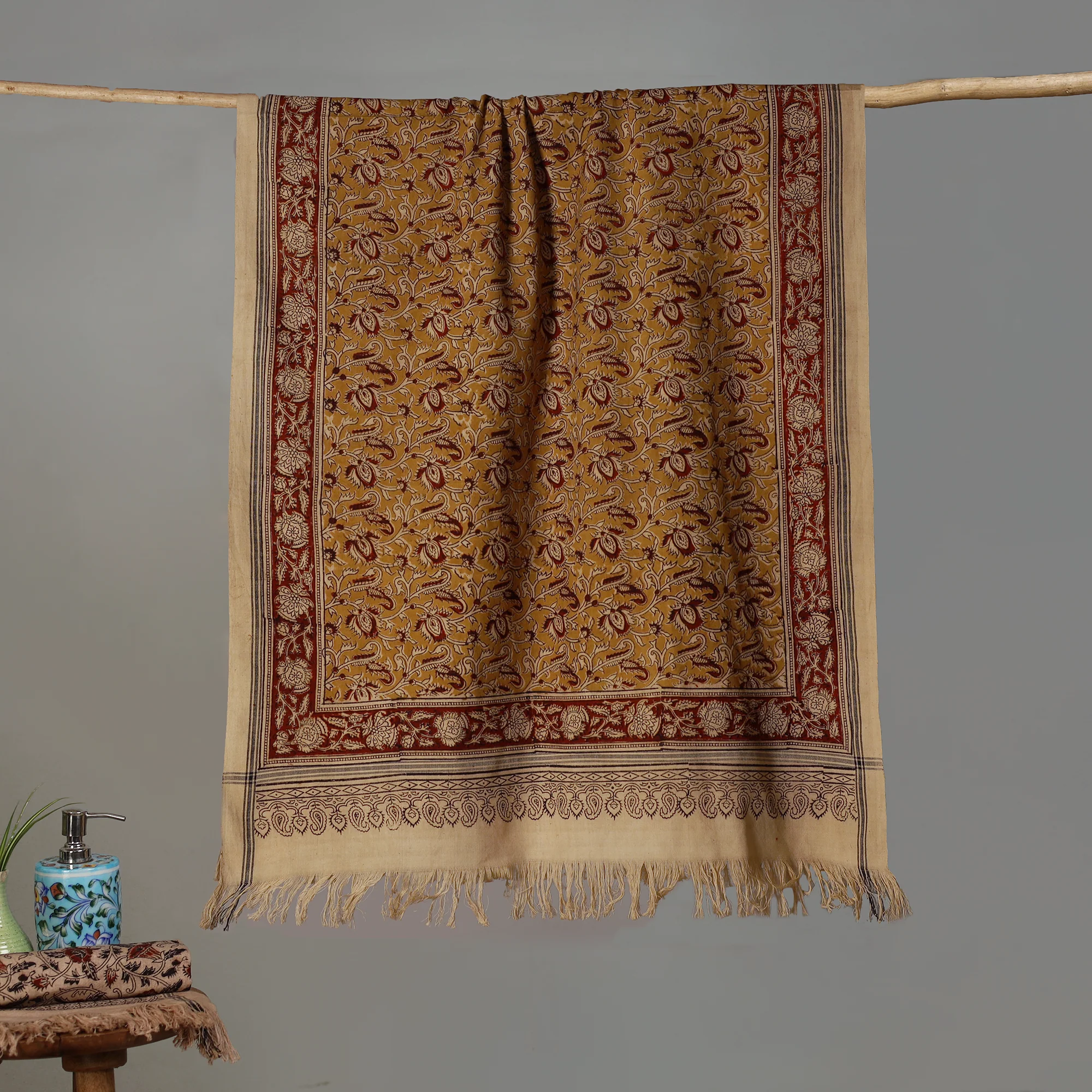 Handloom Cotton Natural Dyed Block Print Pedana Kalamkari Towel 19