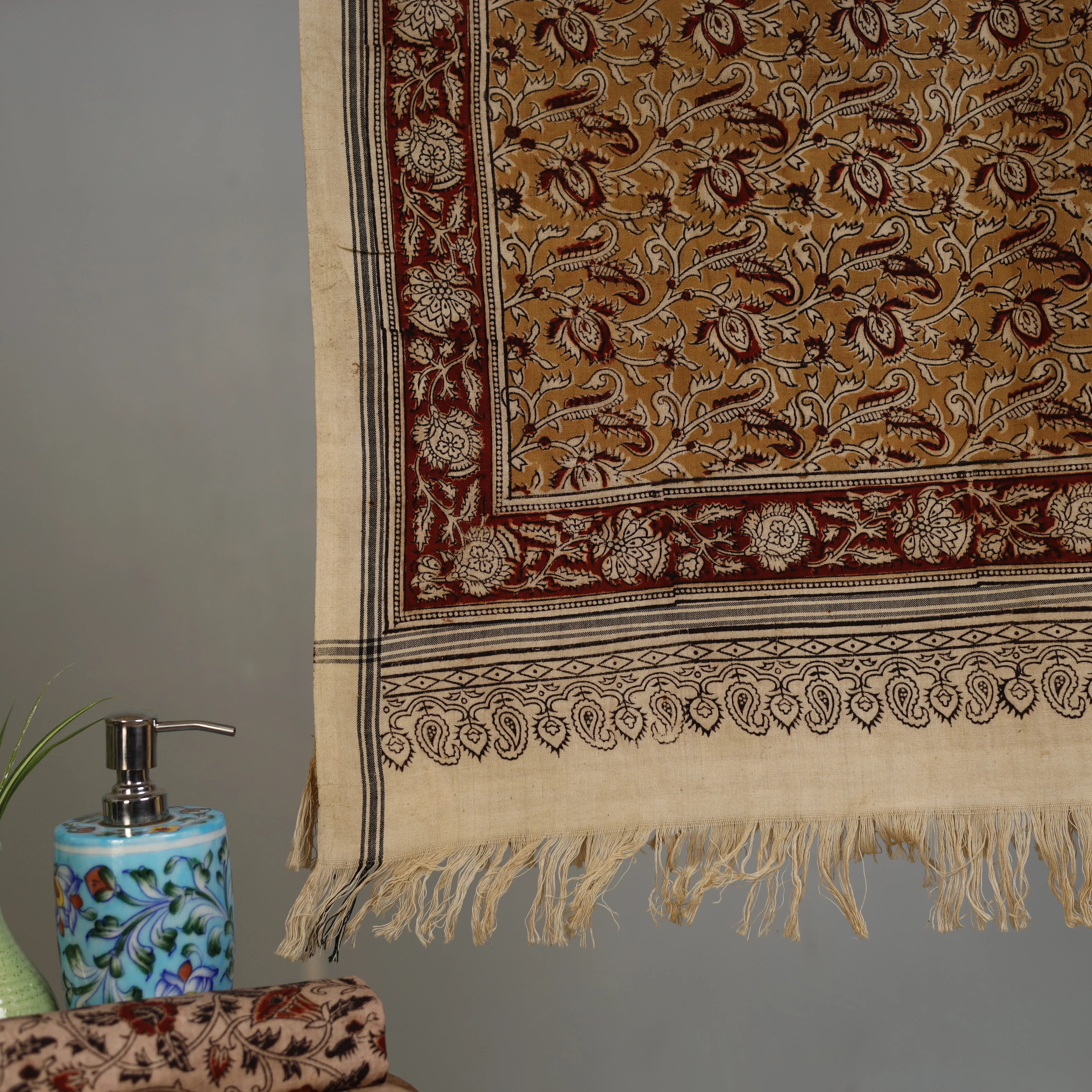 Handloom Cotton Natural Dyed Block Print Pedana Kalamkari Towel 19 - Image 3