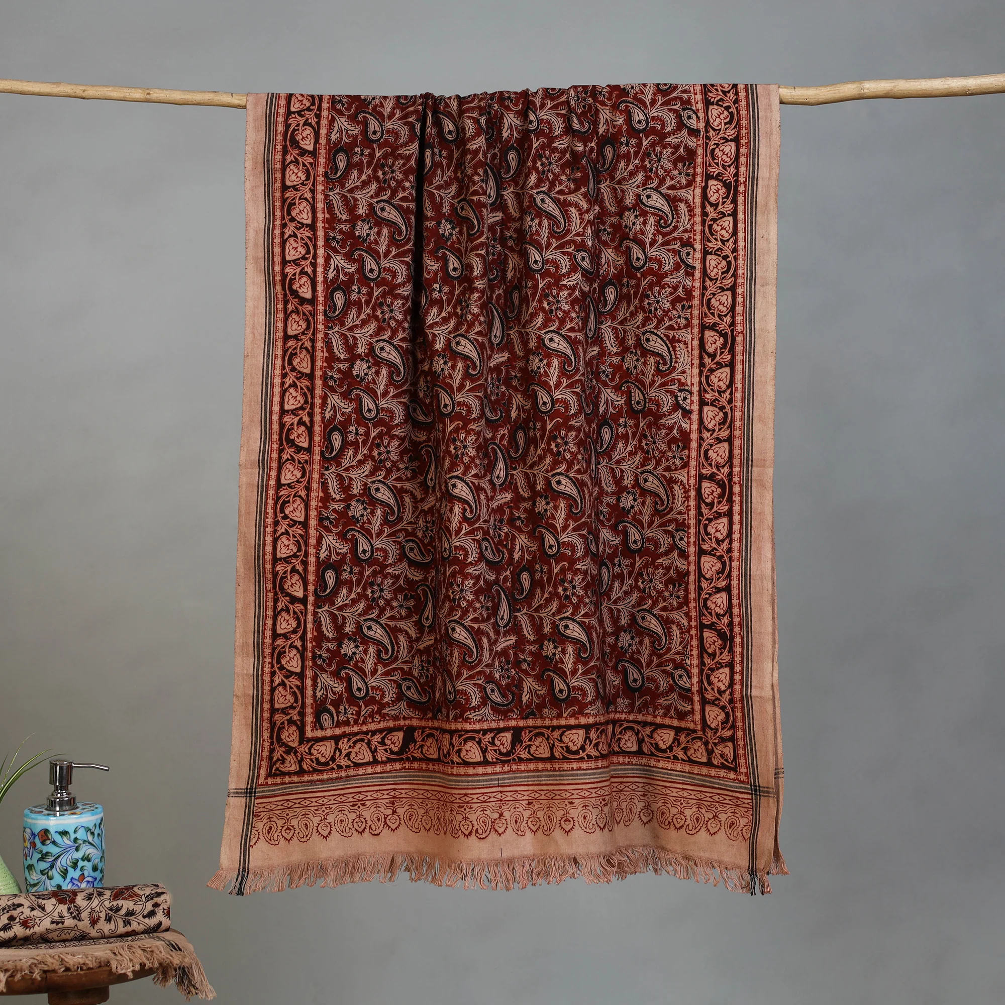Handloom Cotton Natural Dyed Block Print Pedana Kalamkari Towel 21