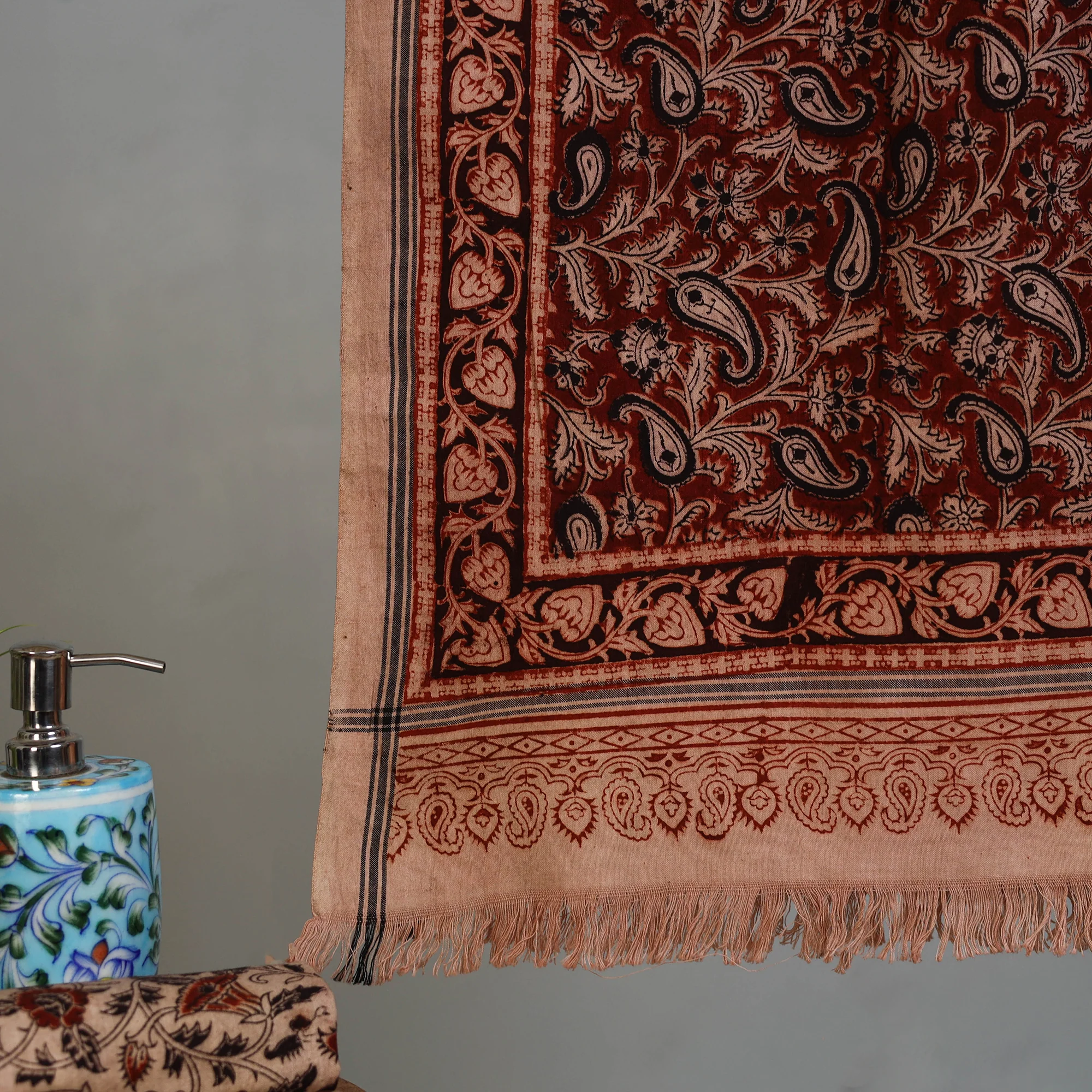 Handloom Cotton Natural Dyed Block Print Pedana Kalamkari Towel 21 - Image 3