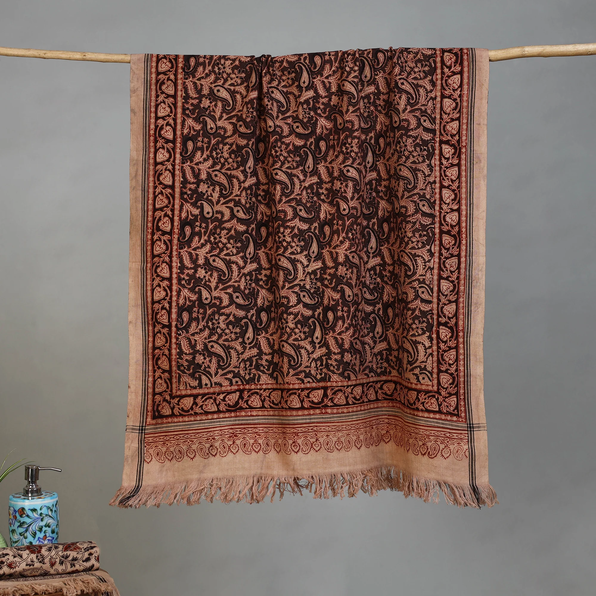 Handloom Cotton Natural Dyed Block Print Pedana Kalamkari Towel 22