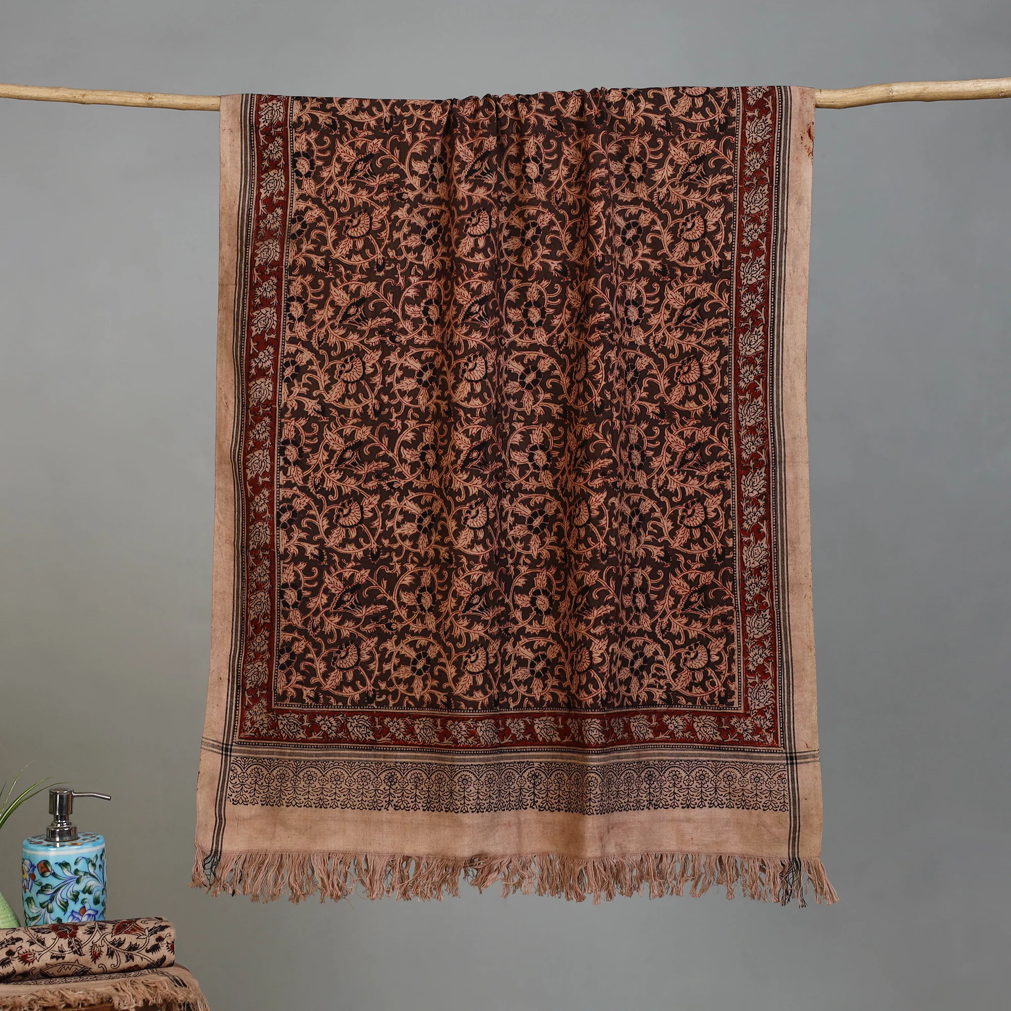 Handloom Cotton Natural Dyed Block Print Pedana Kalamkari Towel 23