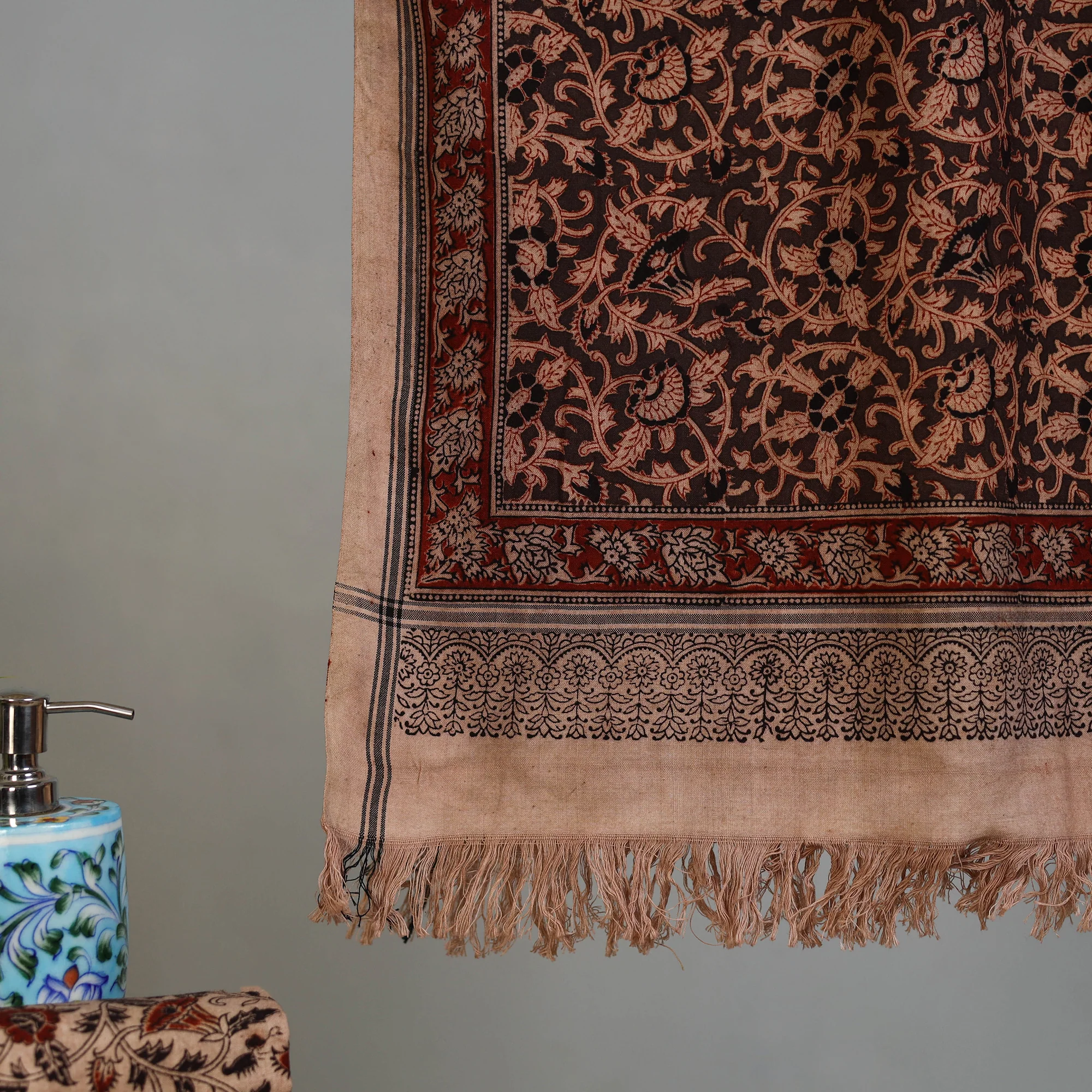 Handloom Cotton Natural Dyed Block Print Pedana Kalamkari Towel 23 - Image 3