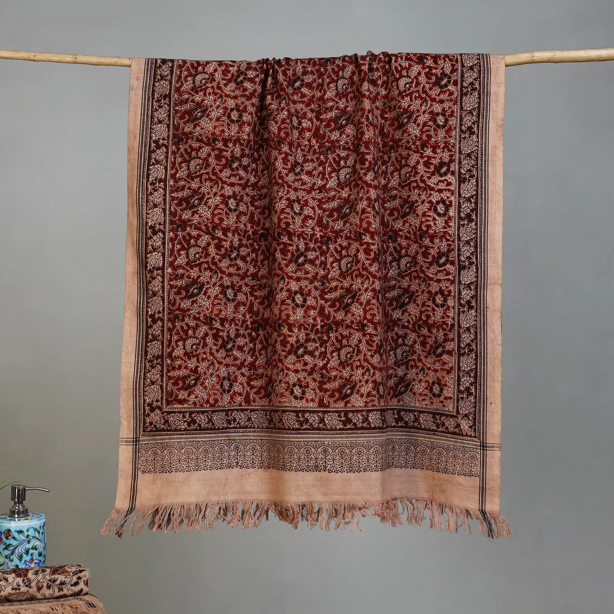 Handloom Cotton Natural Dyed Block Print Pedana Kalamkari Towel 24