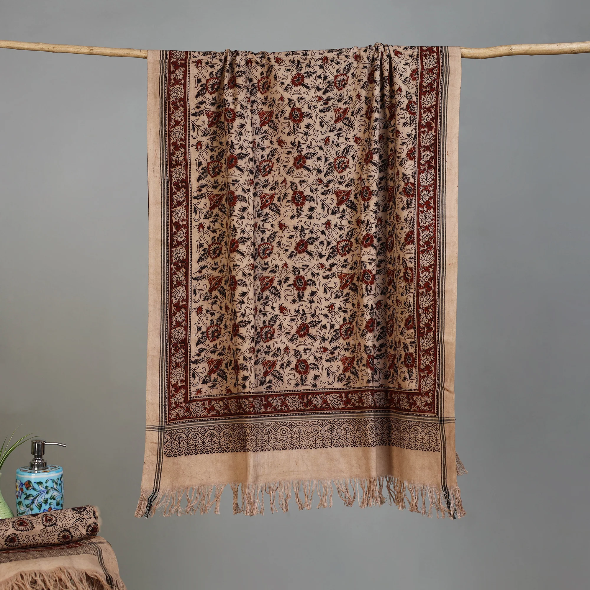 Handloom Cotton Natural Dyed Block Print Pedana Kalamkari Towel 25