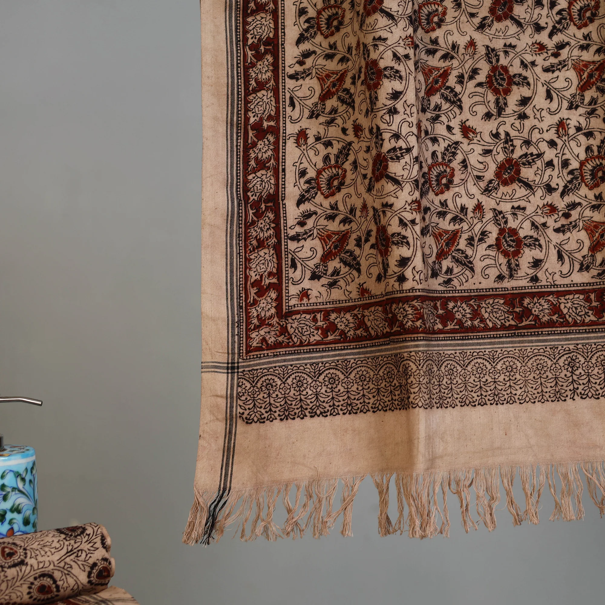 Handloom Cotton Natural Dyed Block Print Pedana Kalamkari Towel 25 - Image 3
