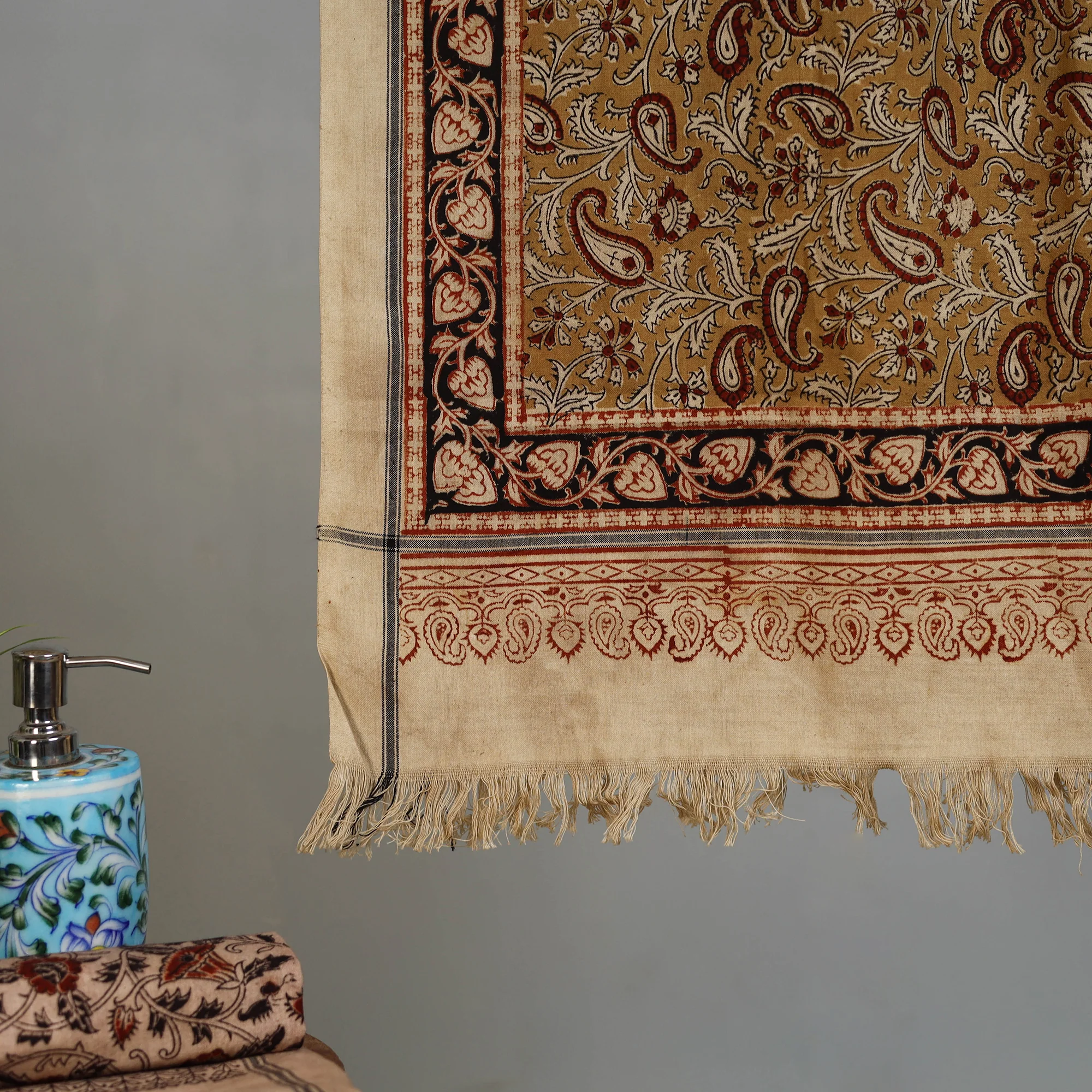 Handloom Cotton Natural Dyed Block Print Pedana Kalamkari Towel 26 - Image 3