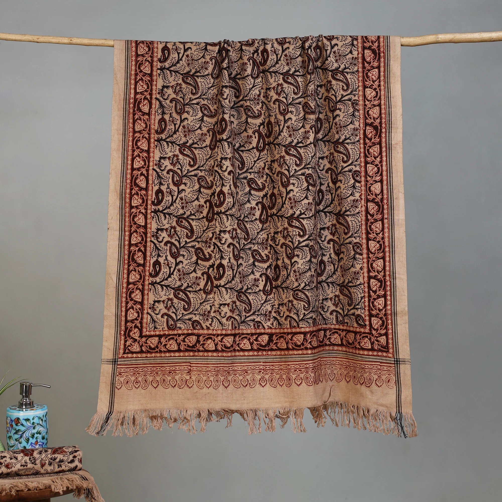Handloom Cotton Natural Dyed Block Print Pedana Kalamkari Towel 27