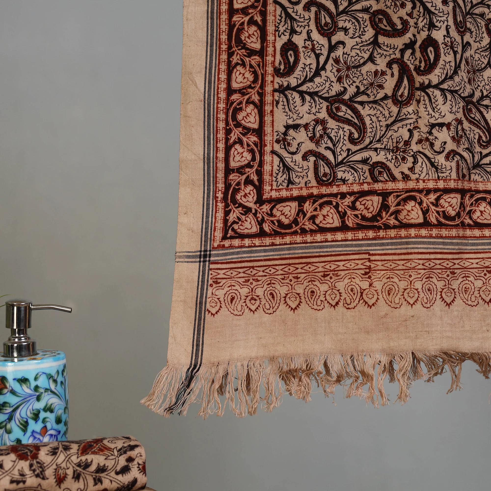 Handloom Cotton Natural Dyed Block Print Pedana Kalamkari Towel 27 - Image 3