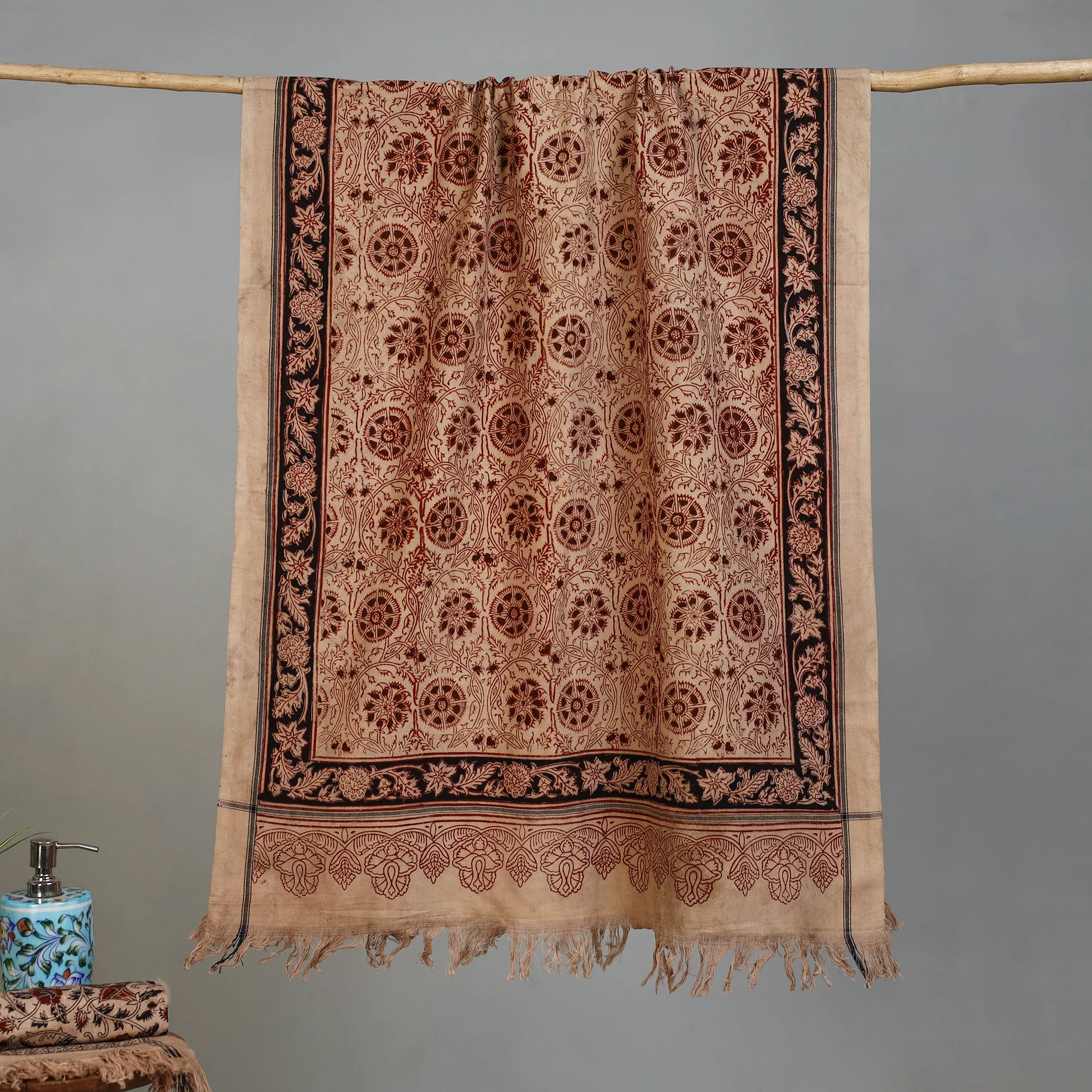 Handloom Cotton Natural Dyed Block Print Pedana Kalamkari Towel 28