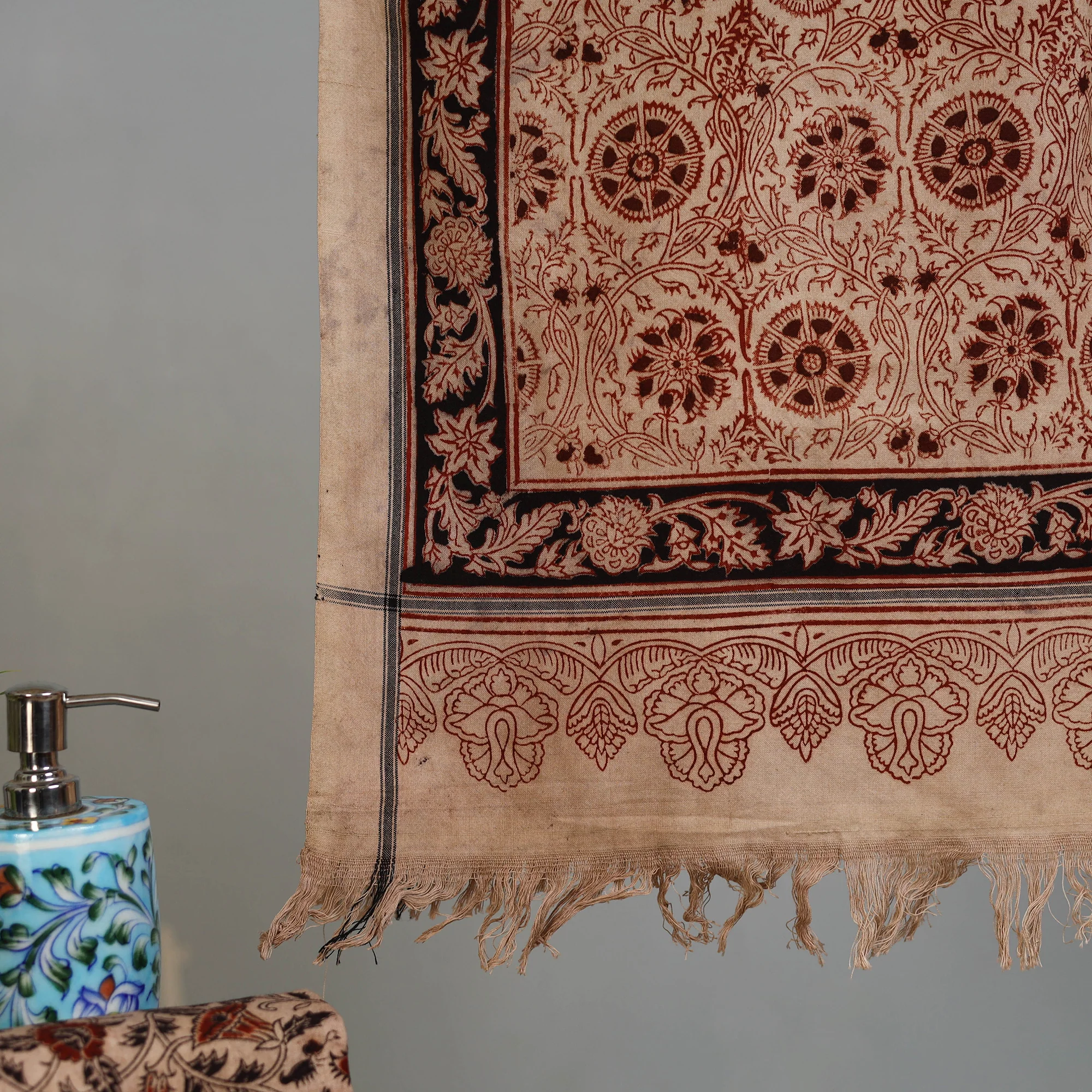 Handloom Cotton Natural Dyed Block Print Pedana Kalamkari Towel 28 - Image 3